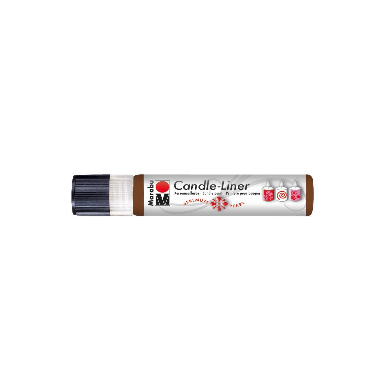 Candle Liner 25ml von Marabu in Mittelbraun, ideal zum Dekorieren von Kerzen, mit präziser Spitze.
