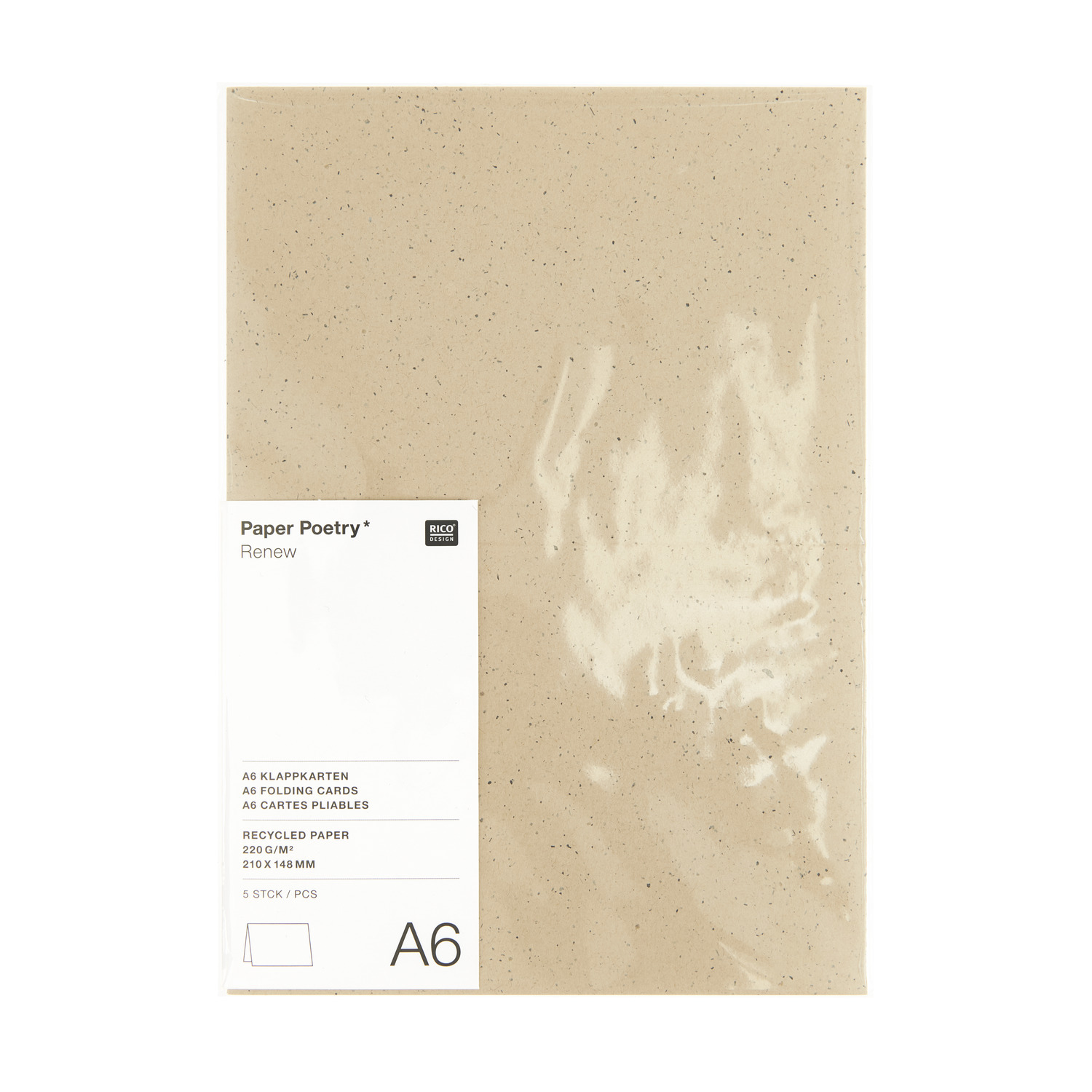 Paper Poetry Renew Karten A6 in Cappuccino von Rico Design, 5 Stück. Zeigt elegante, umweltfreundliche Karten.