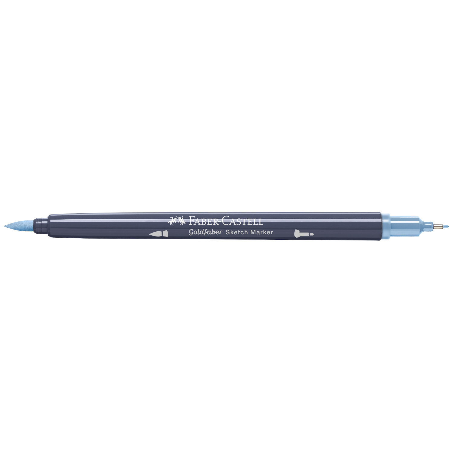 Goldfaber Sketch Marker in dunklem Taubenblau von Faber Castell, doppelseitig mit feiner und breiter Spitze.