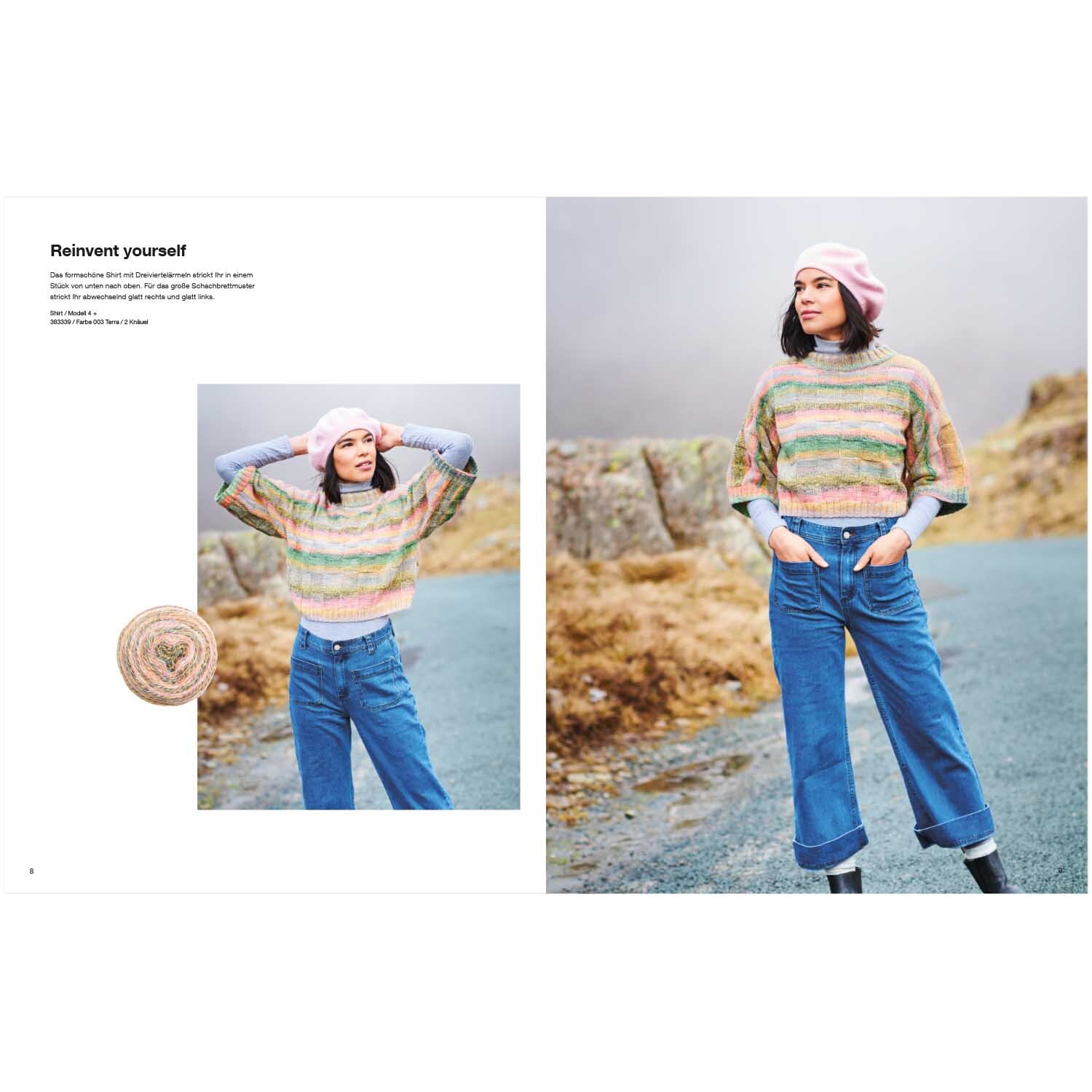 Creative Chic Unique dk Special: Frau in gestreiftem Pullover und blauer Jeans von Rico Design auf Landstraße.