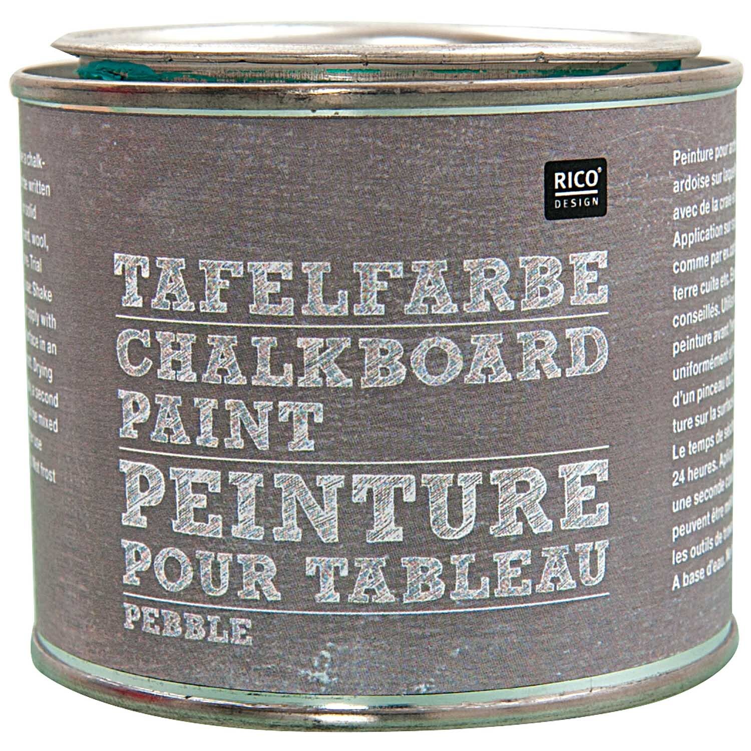 Tafelfarbe 250ml von Rico Design in Kiesel, abgebildet in einer runden Dose mit klarer Beschriftung.
