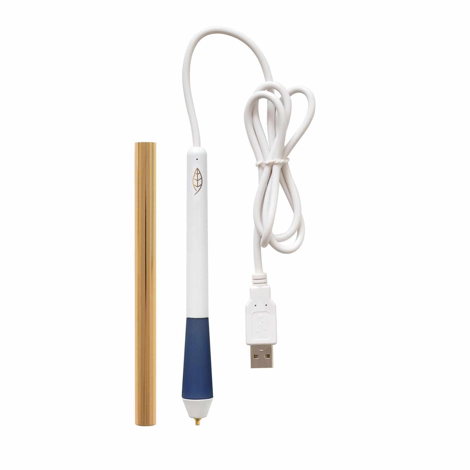 Foil Quill dicke Spitze Freestyle Pen 2,5mm mit USB-Kabel und goldener Folie, ideal für kreative Projekte.