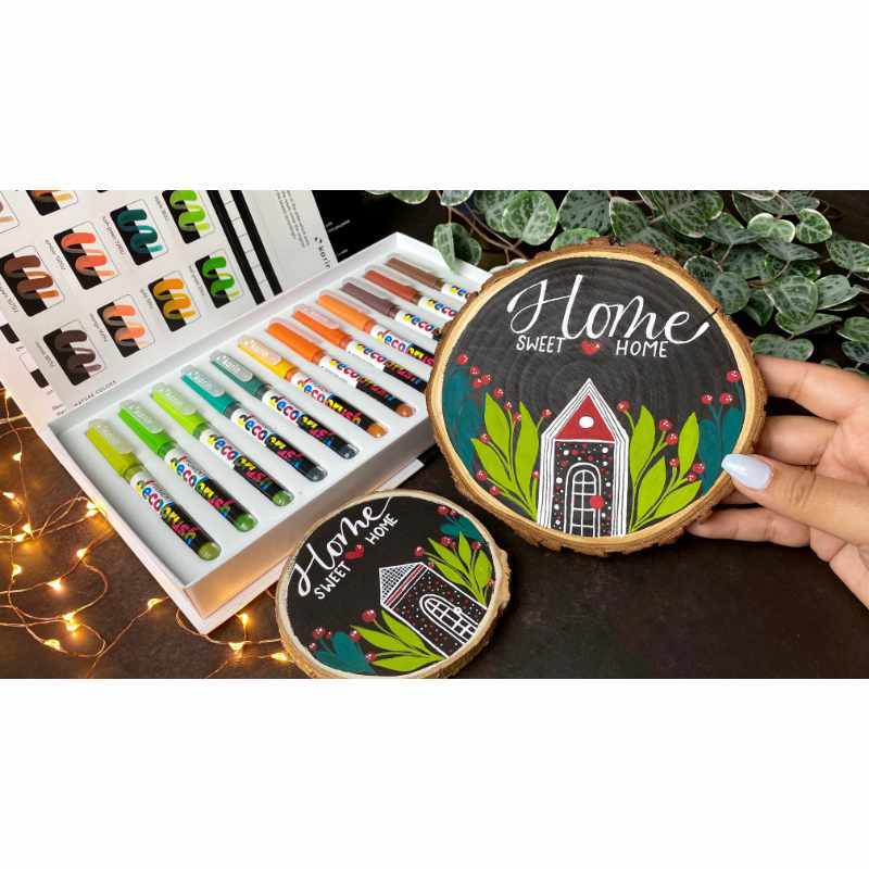 PIGMENT Deco Brush Marker Nature Colors Set mit 12 Farben, ideal für kreative Holzdekorationen.
