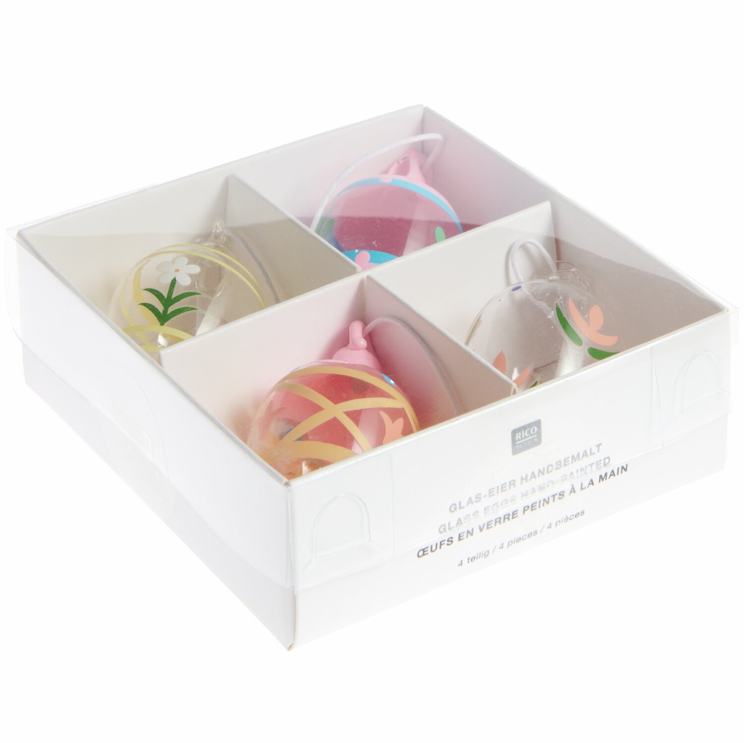 Glas Eier Blumen handbemalt Ø3x6cm 4-teilig von Rico Design