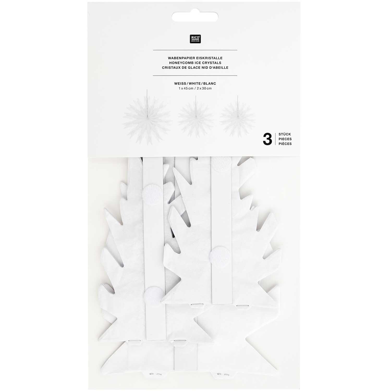 Wabenpapiersterne Eiskristall weiß 3 Stück von Rico Design