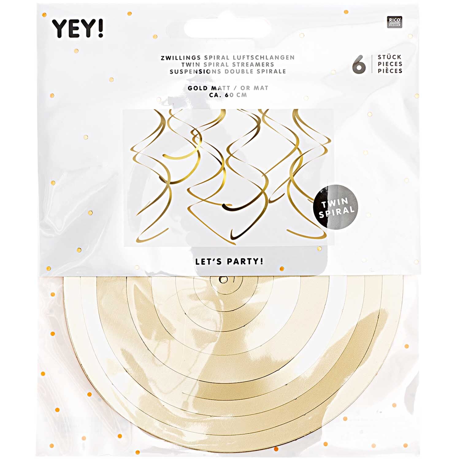 Spiralluftschlangen 60cm 6 Stück von Rico Design in Gold Matt, ideal für festliche Dekorationen.