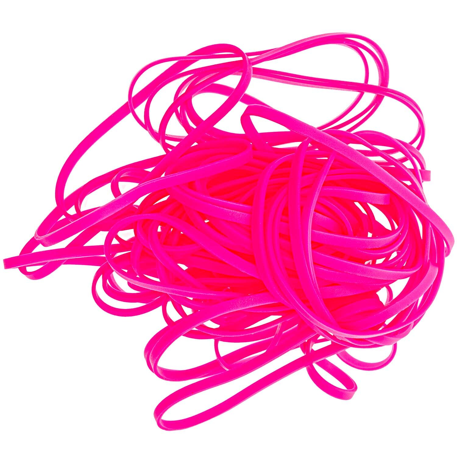 Paper Poetry Gummibänder in leuchtendem Neonpink von Rico Design, lose auf einem Haufen liegend.