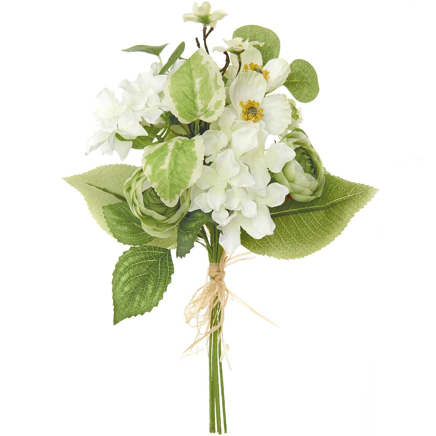 Picker Blumenstrauß Weiß/Grün mit weißen und grünen Blüten, 35cm, von Rico Design. Ideal für Dekorationen.