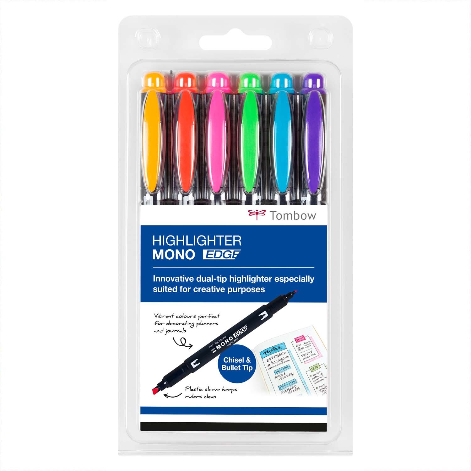MONO edge Textmarker, 6-teiliges Set in leuchtenden Farben, ideal für kreative Anwendungen.