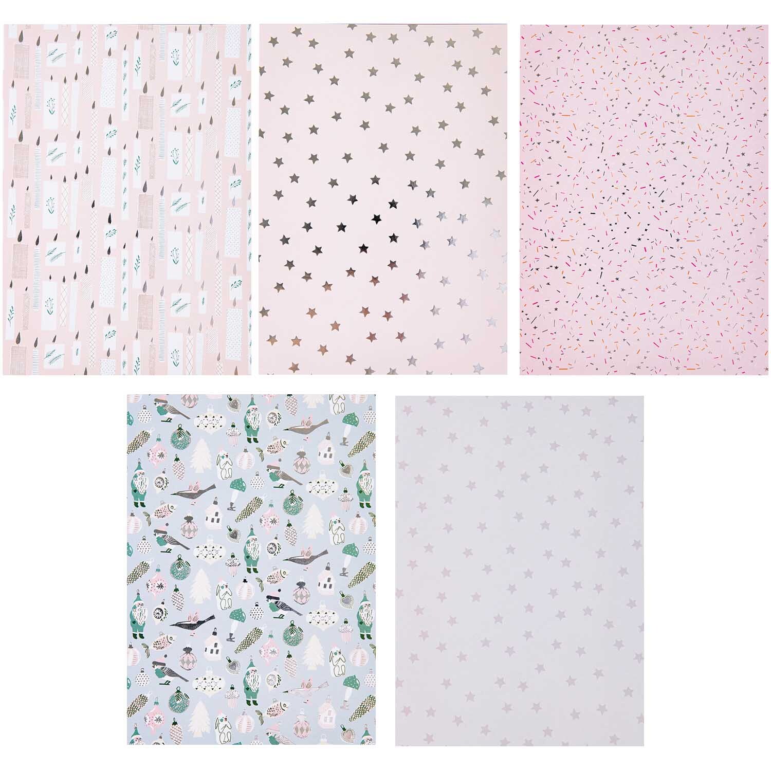 Paper Poetry Motivpapier Nostalgic Christmas zeigt pastellfarbene Designs mit Sternen und weihnachtlichen Motiven. Ideal für kreative Projekte.