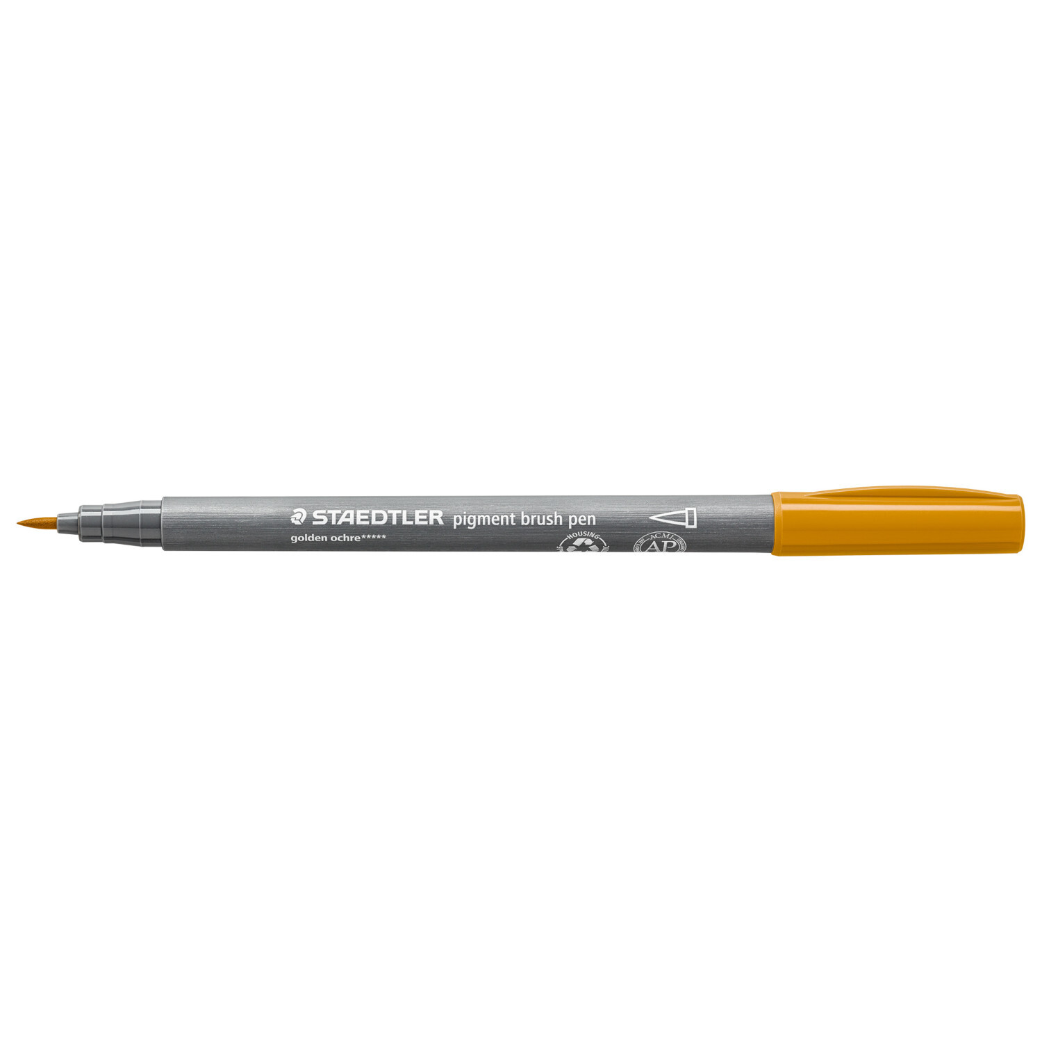Pigment Brush Pen von Staedtler in Goldocker, ideal für präzises Zeichnen und Skizzieren.