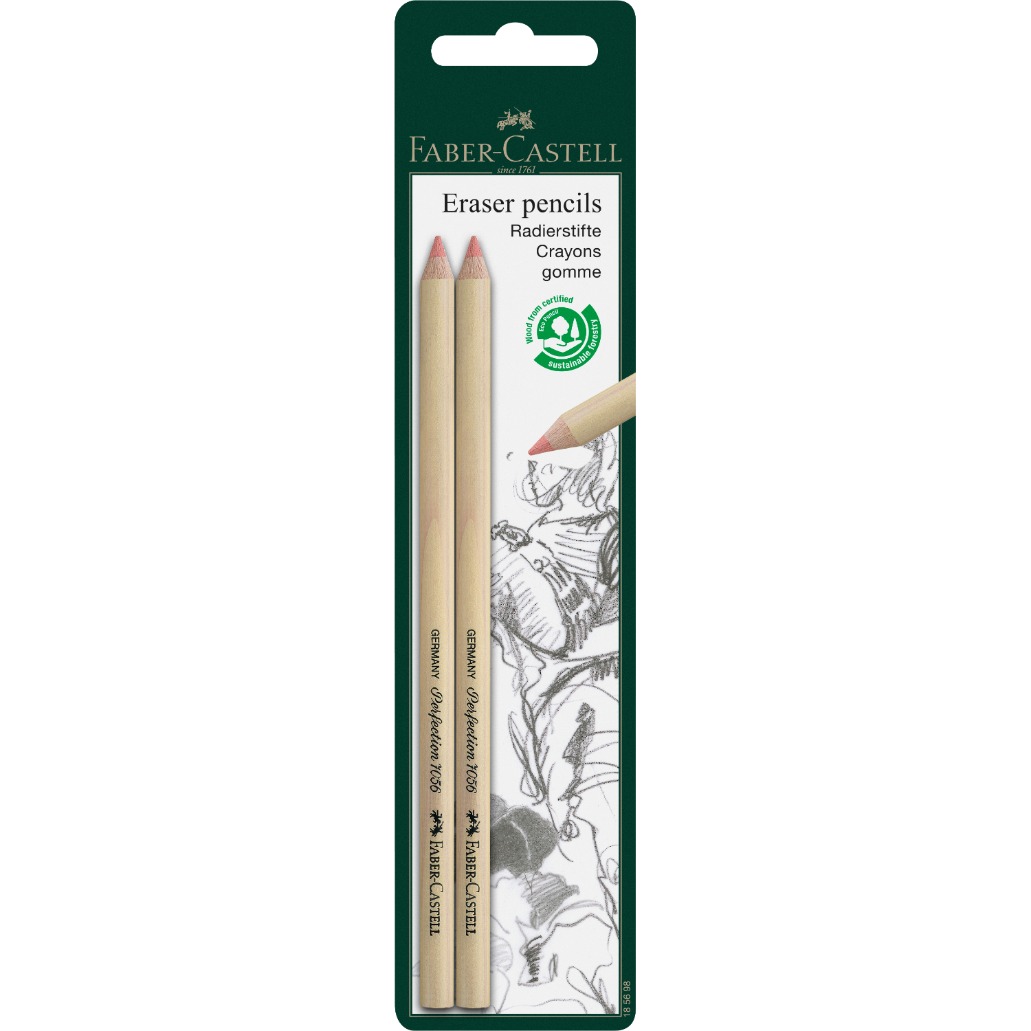 Radierstift Perfection von Faber Castell, 2 Stück in einer Verpackung, beige Farbe, ideal zum präzisen Radieren.