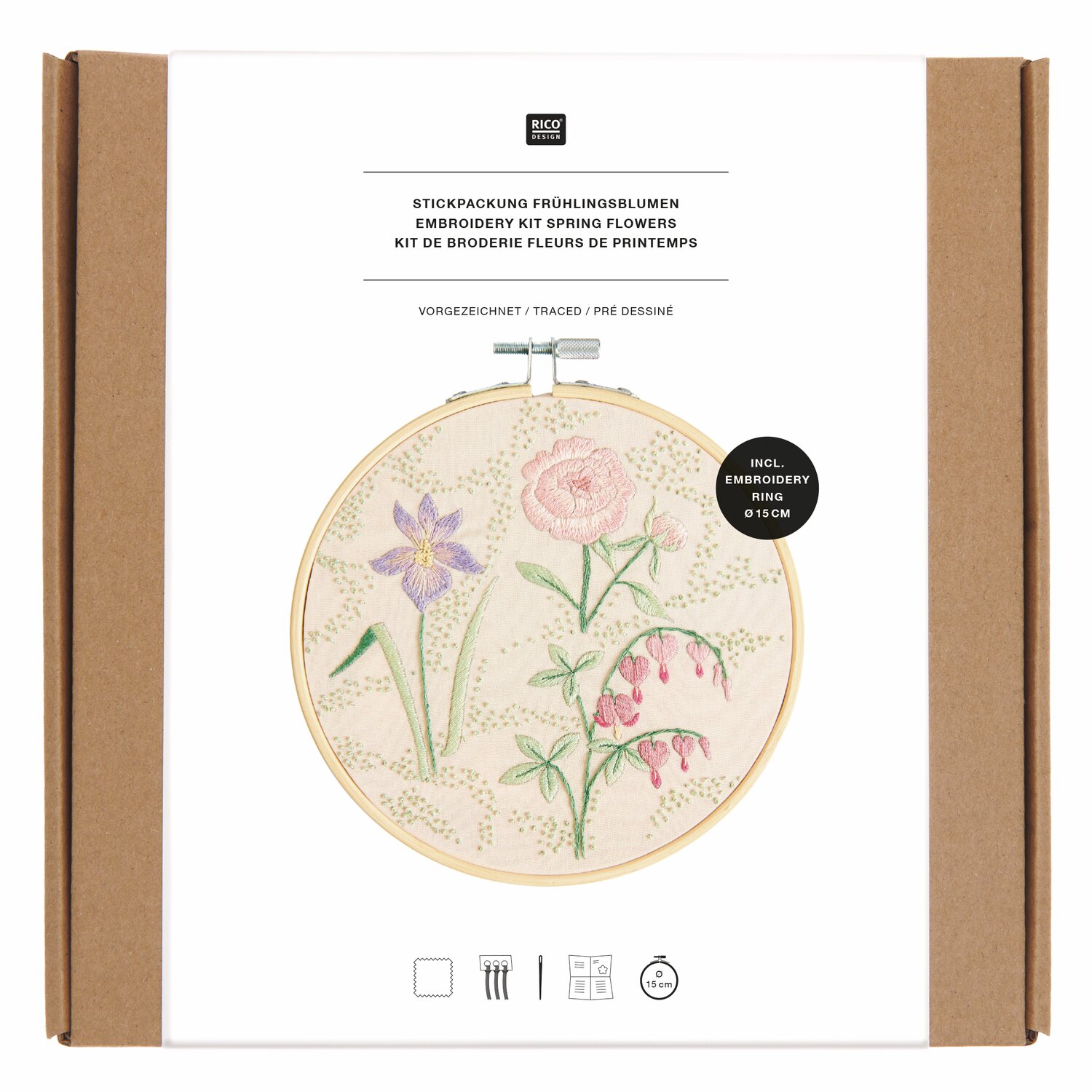 Stickpackung Vorgezeichnet Frühlingsblumen Ø15cm von Rico Design