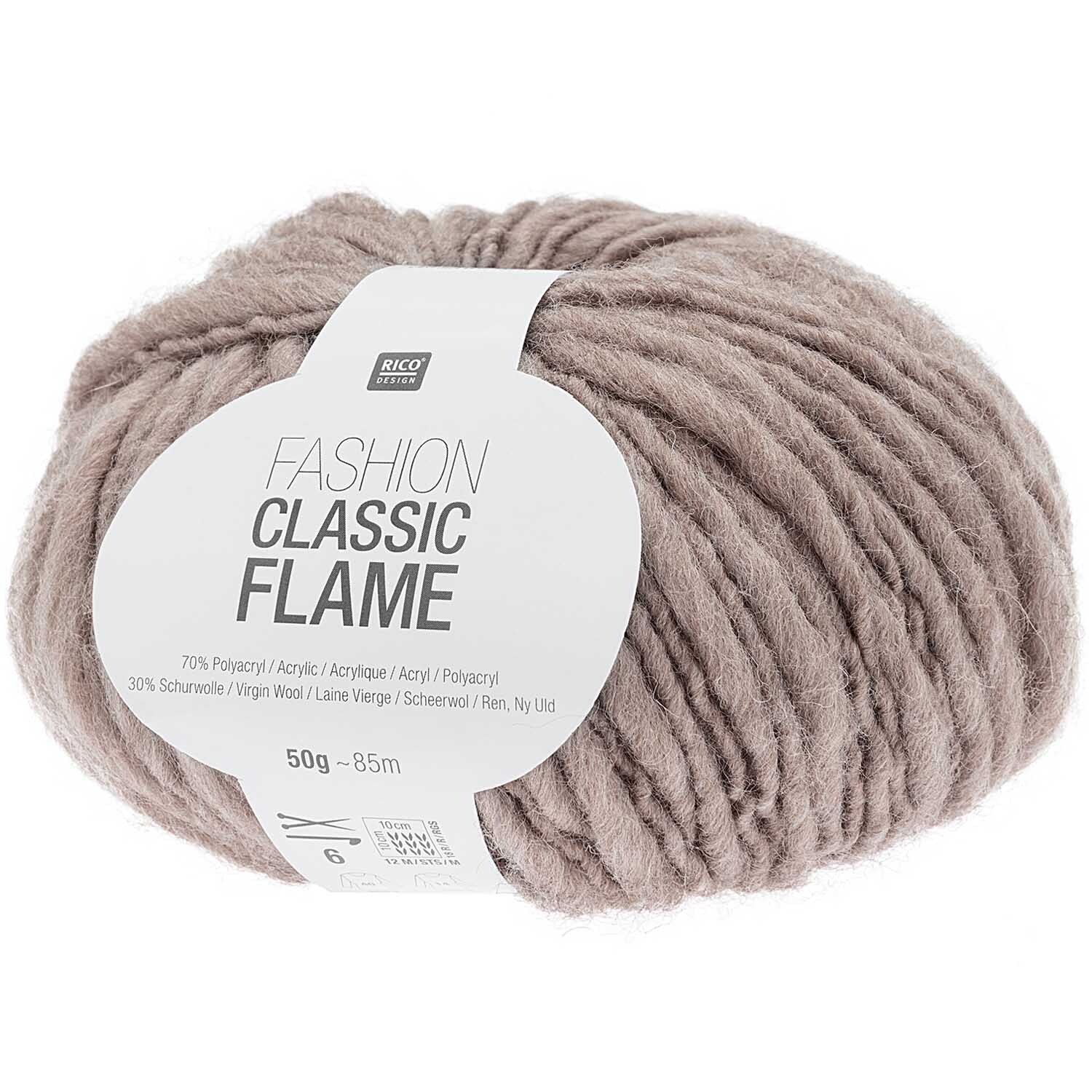 Fashion Classic Flame: Weiches Garnknäuel in Beige von Rico Design, ideal für Strickprojekte.