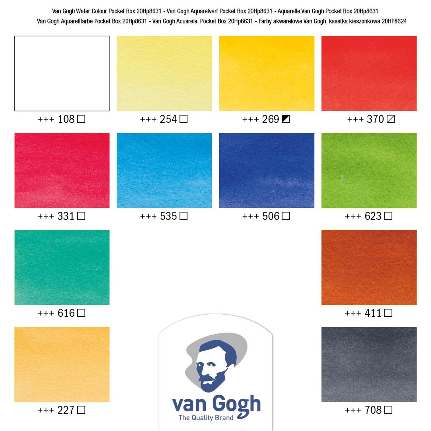 Aquarell Set mit Pinsel 12 Näpfchen, van Gogh, Mehrfarbig. Basic Colours für kreative Malprojekte.