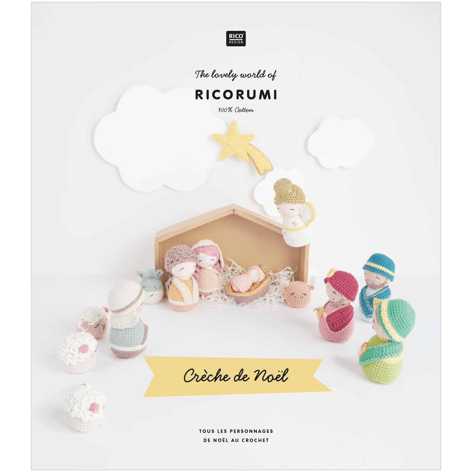 Ricorumi Weihnachtskrippe französisch von Rico Design zeigt eine gehäkelte Krippe mit Figuren.