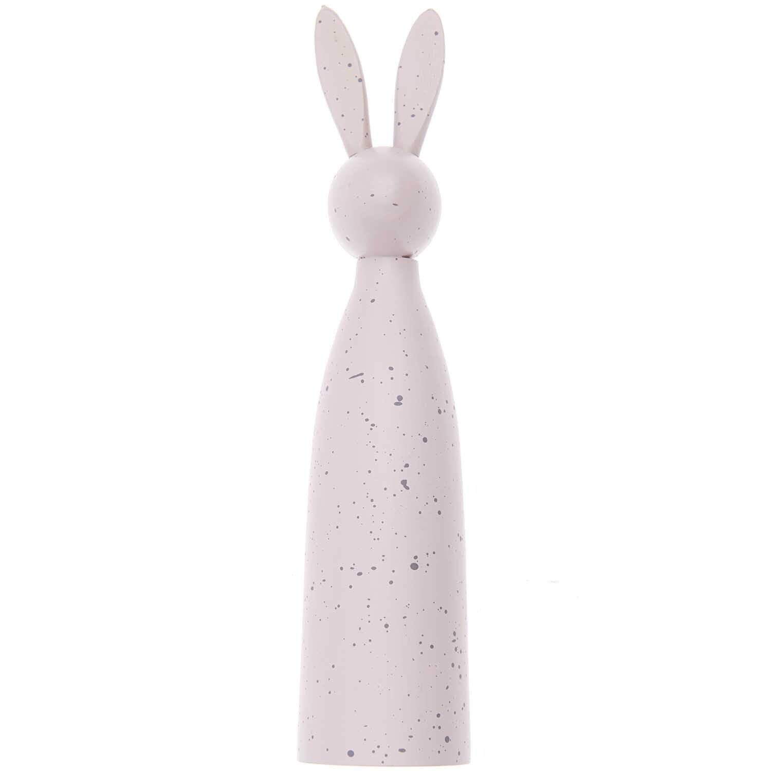 Holzfigur Hase in Flieder von Rico Design, 5x17,5cm. Minimalistisches Design mit langen Ohren.