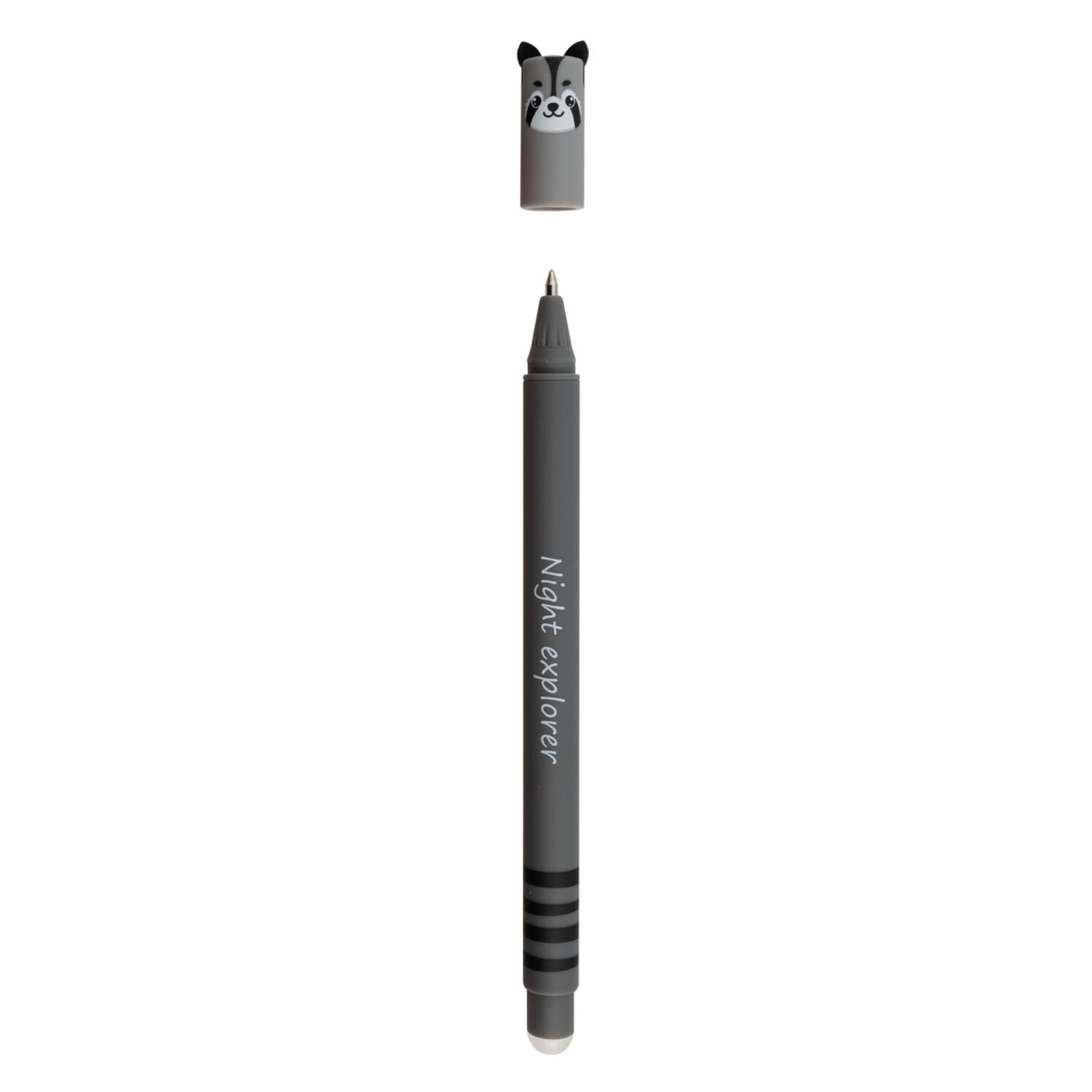 Gelschreiber Animal Erase it, Eberhard Faber, grauer Stift mit radierbarer Mine, abnehmbarer Kappe mit Tiermotiv und gummierter Griffzone für präzises Schreiben