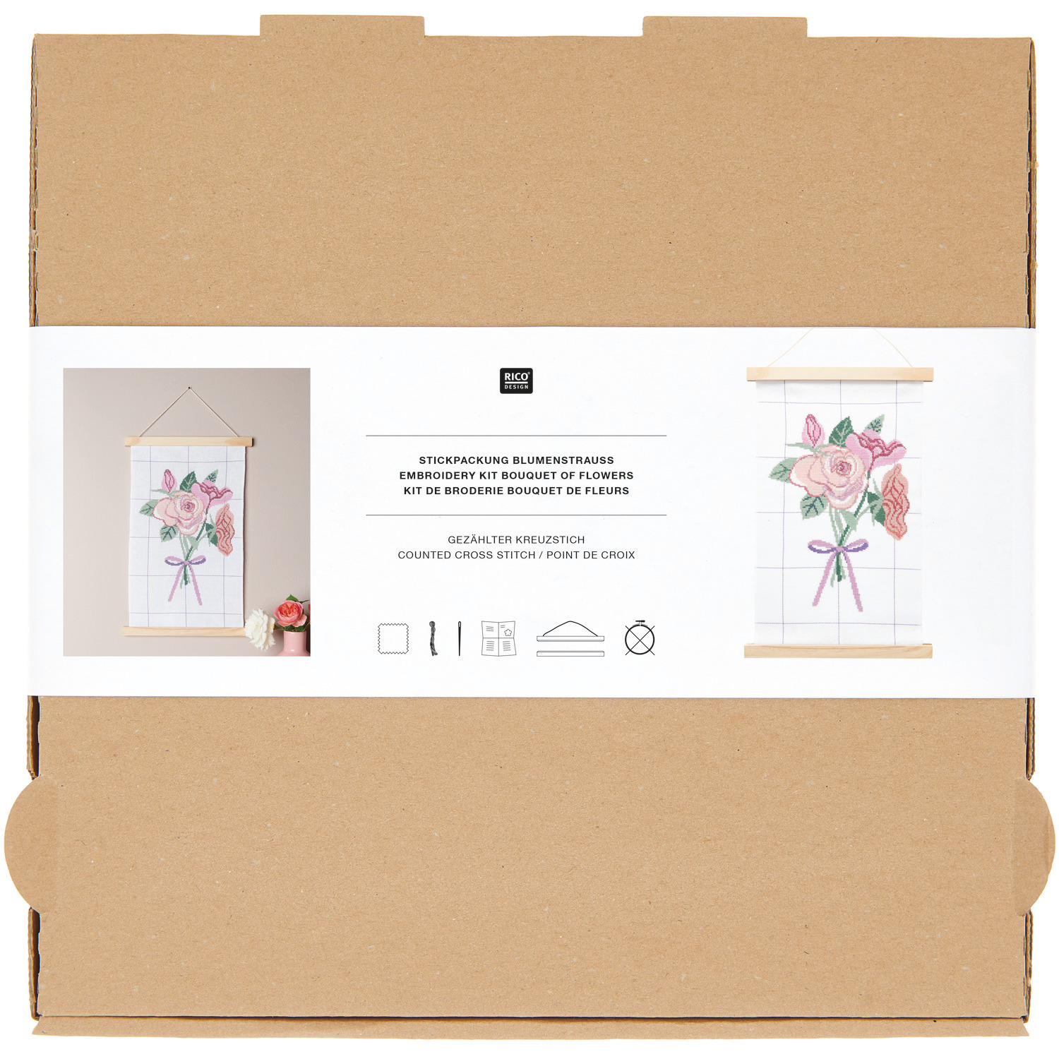 Stickpackung Bild Blumenstrauß mit Posterhänger 30x47cm von Rico Design
