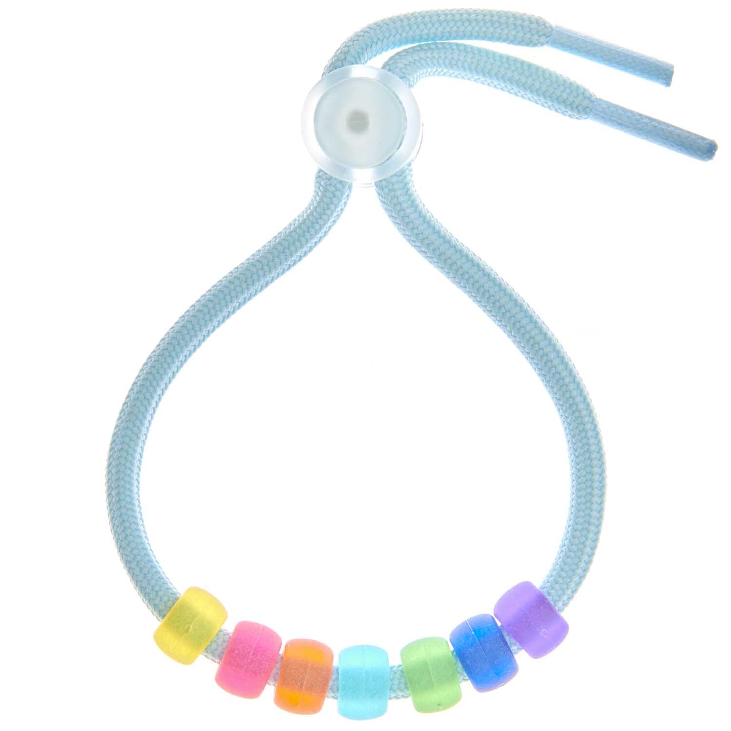 Itoshii - Ponii Beads auf blauem Band, bunte Perlen in Regenbogenfarben, 9x6mm, 400 Stück.
