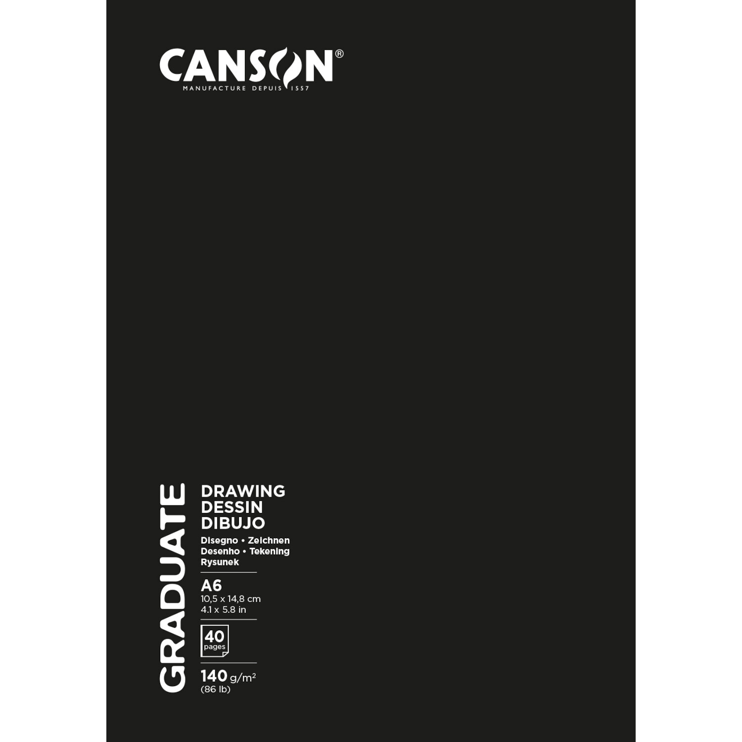 Graduate Skizzenbuch A6 mit 140g/m² Papier, 40 Blatt. Schwarzes Cover, ideal für Zeichnungen. Marke: Canson.
