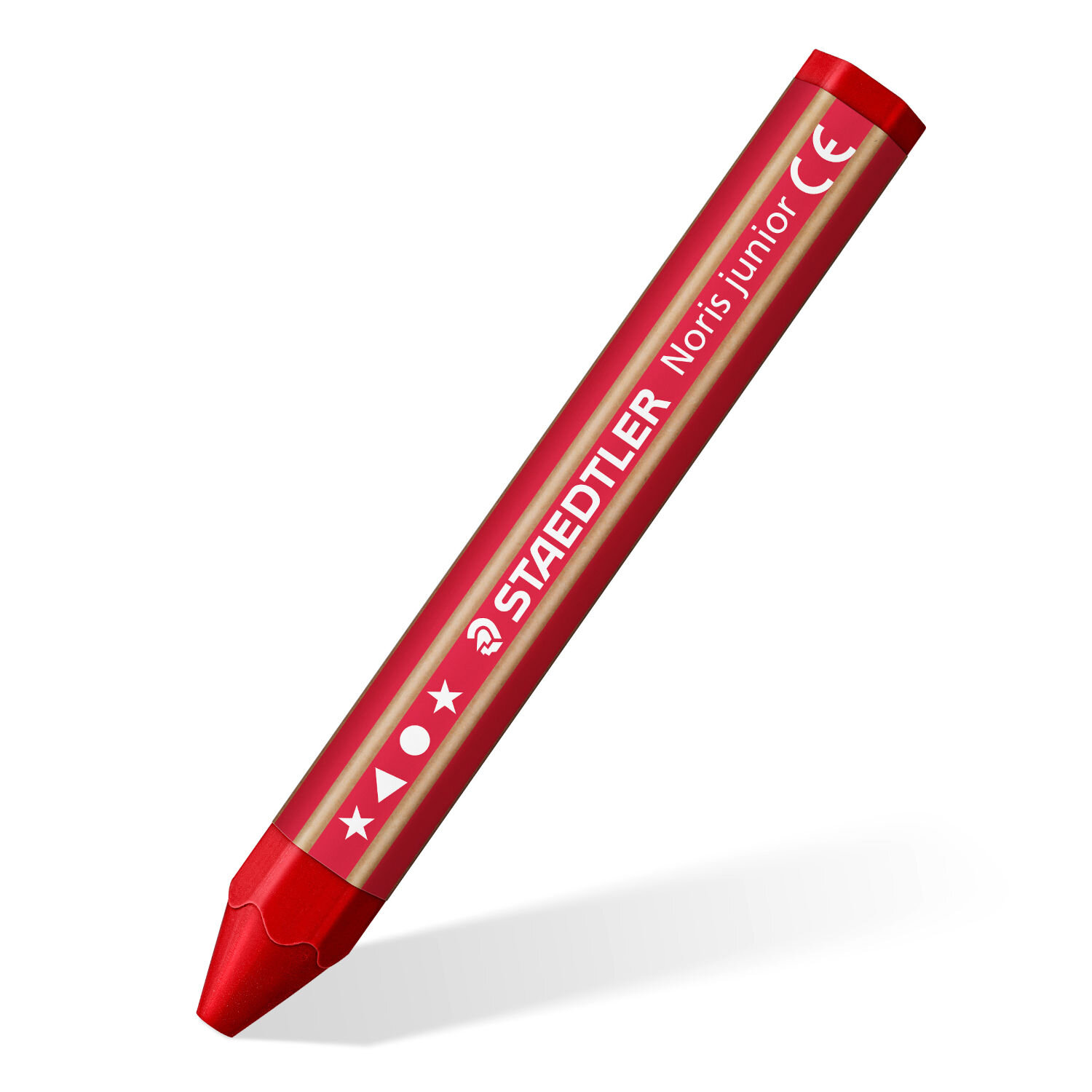Noris Junior Wachsmalkreide Set 6 Stück, einzelne rote Staedtler-Kreide mit ergonomischer, bruchsicherer Dreikantform für Kinderhände auf weißem Hintergrund