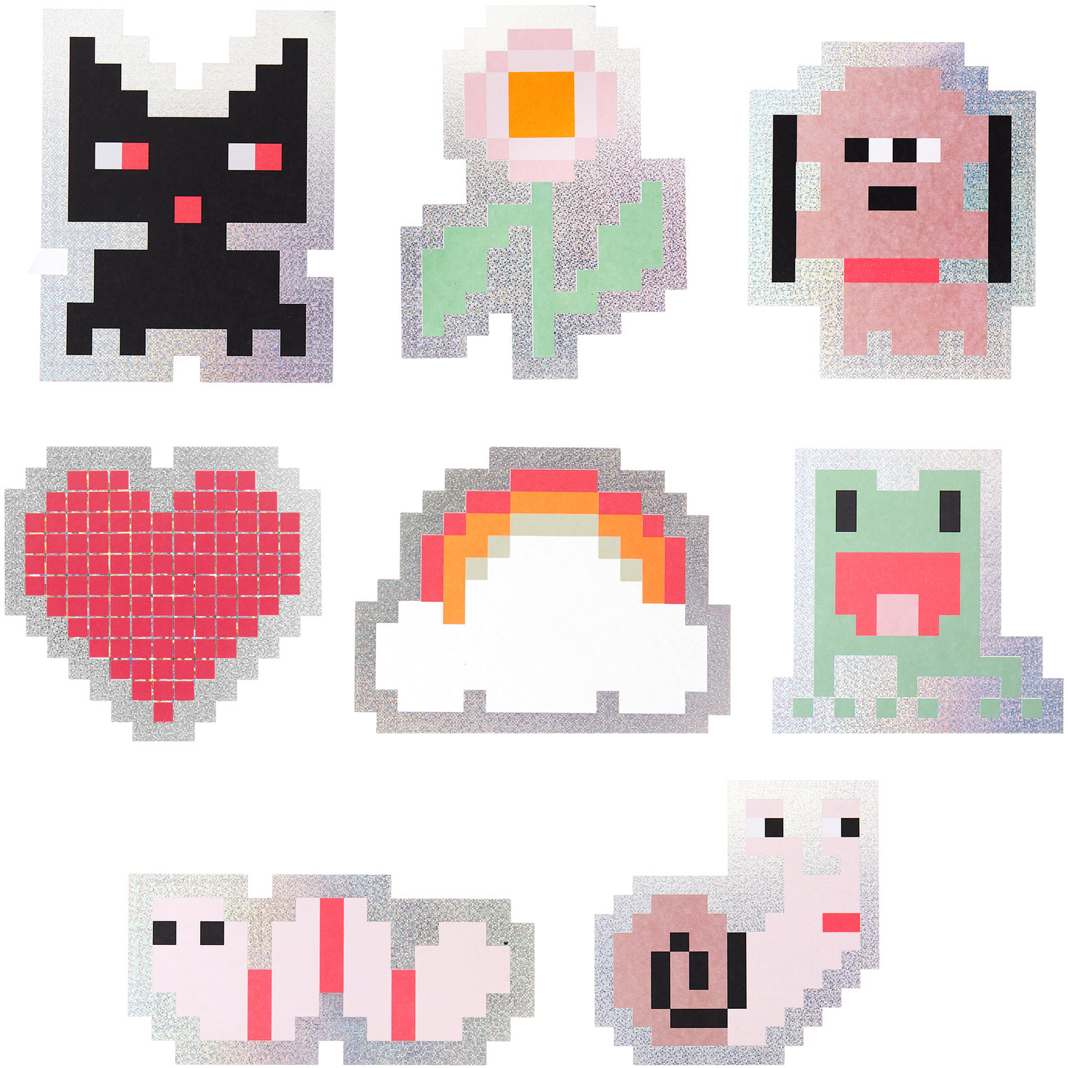 Paper Poetry Kartenset Futschikato Pixel zeigt bunte Pixelmotive wie Tiere, Herz und Regenbogen. Ideal für kreative Bastelprojekte von Rico Design.