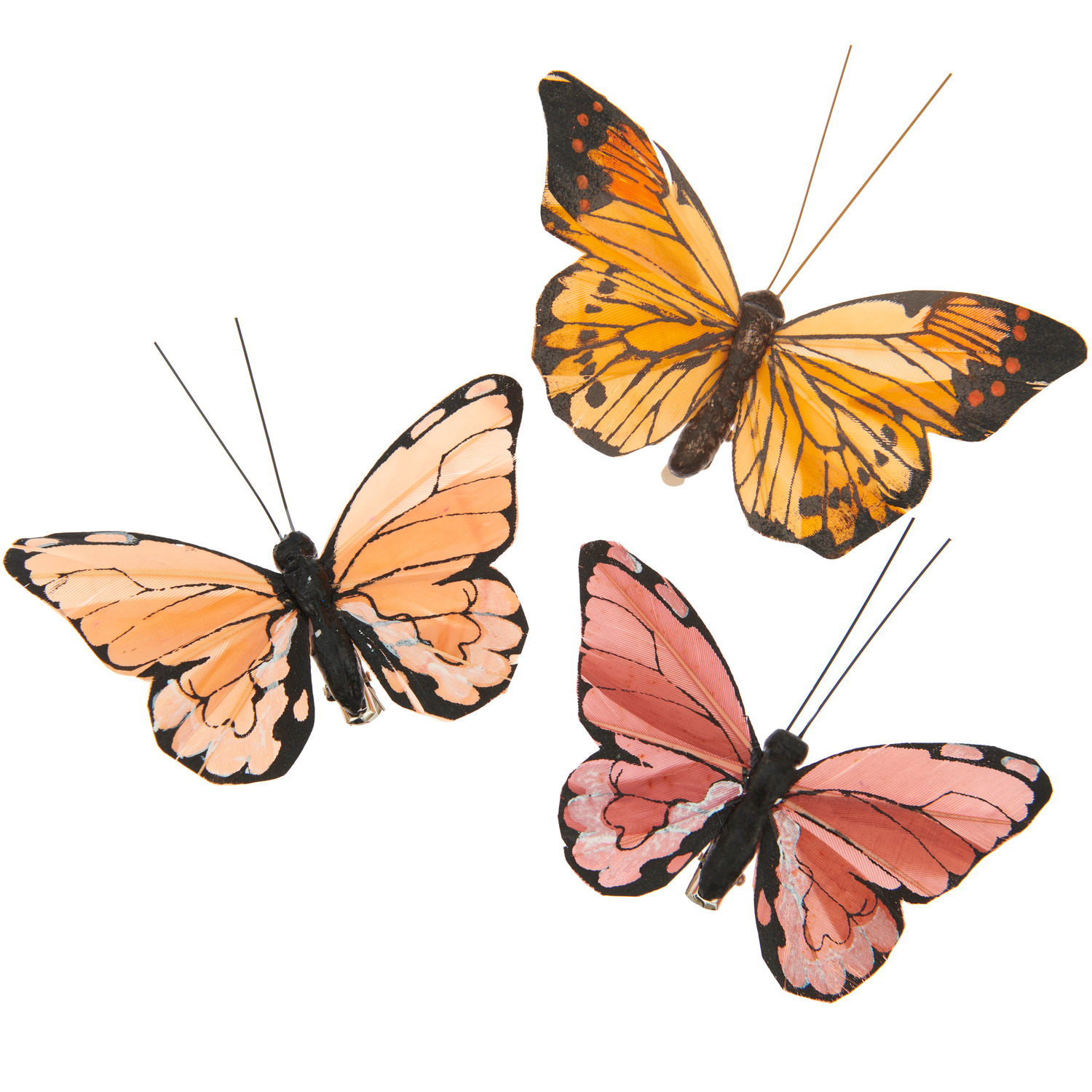 Schmetterling mit Clip Apricot: Drei dekorative Schmetterlinge in Apricot von Rico Design, 9-10 cm groß.