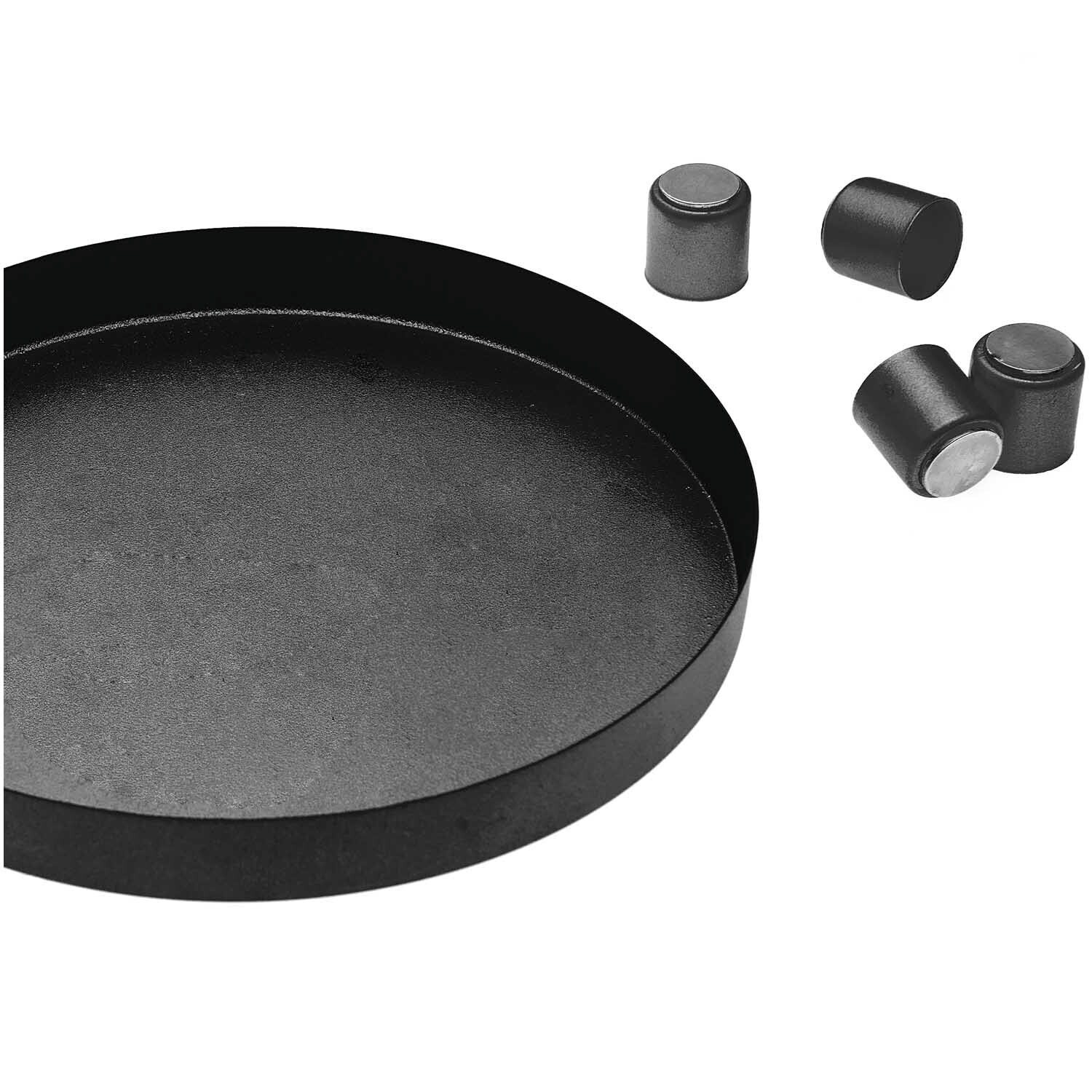 Metalltablett mit vier magnetischen Kerzenhaltern in elegantem Schwarz von Rico Design. Ideal für stilvolle Dekorationen.