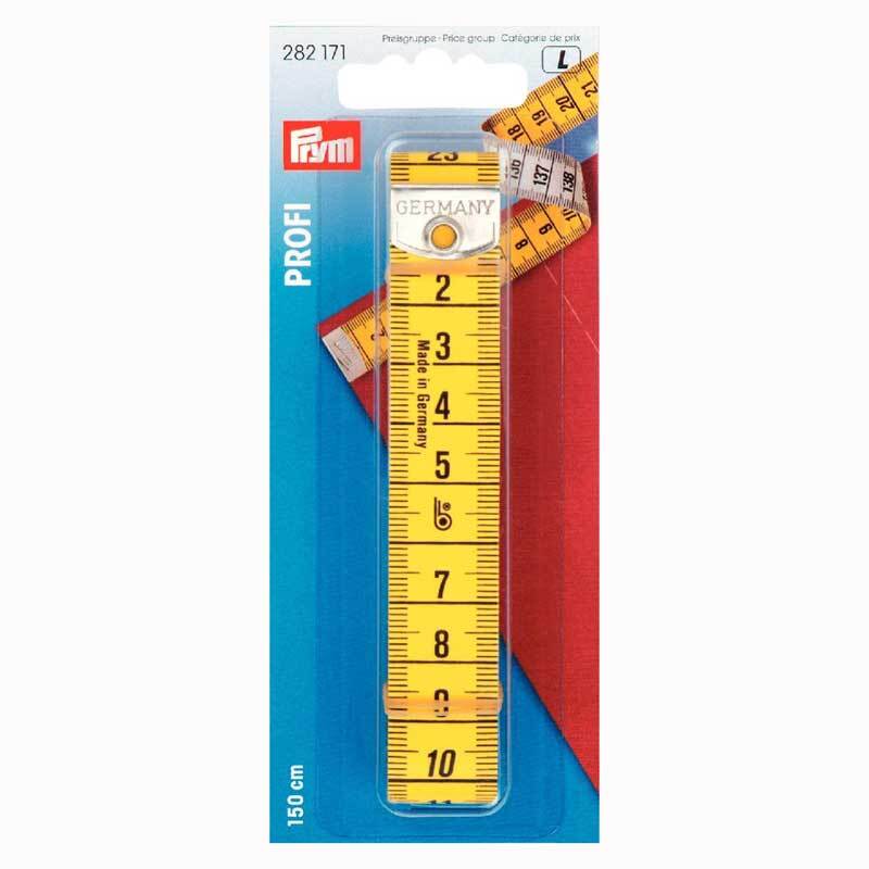 Maßband Profi mit Öse 150cm: Gelbes Maßband von Prym, ideal für präzises Messen, in Verpackung.