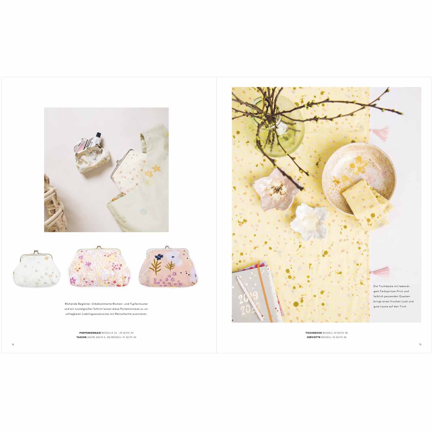 Das kleine Rico Nähbuch Crafted Nature zeigt kreative Nähprojekte mit floralen Mustern und zarten Farben, ideal für DIY-Enthusiasten.