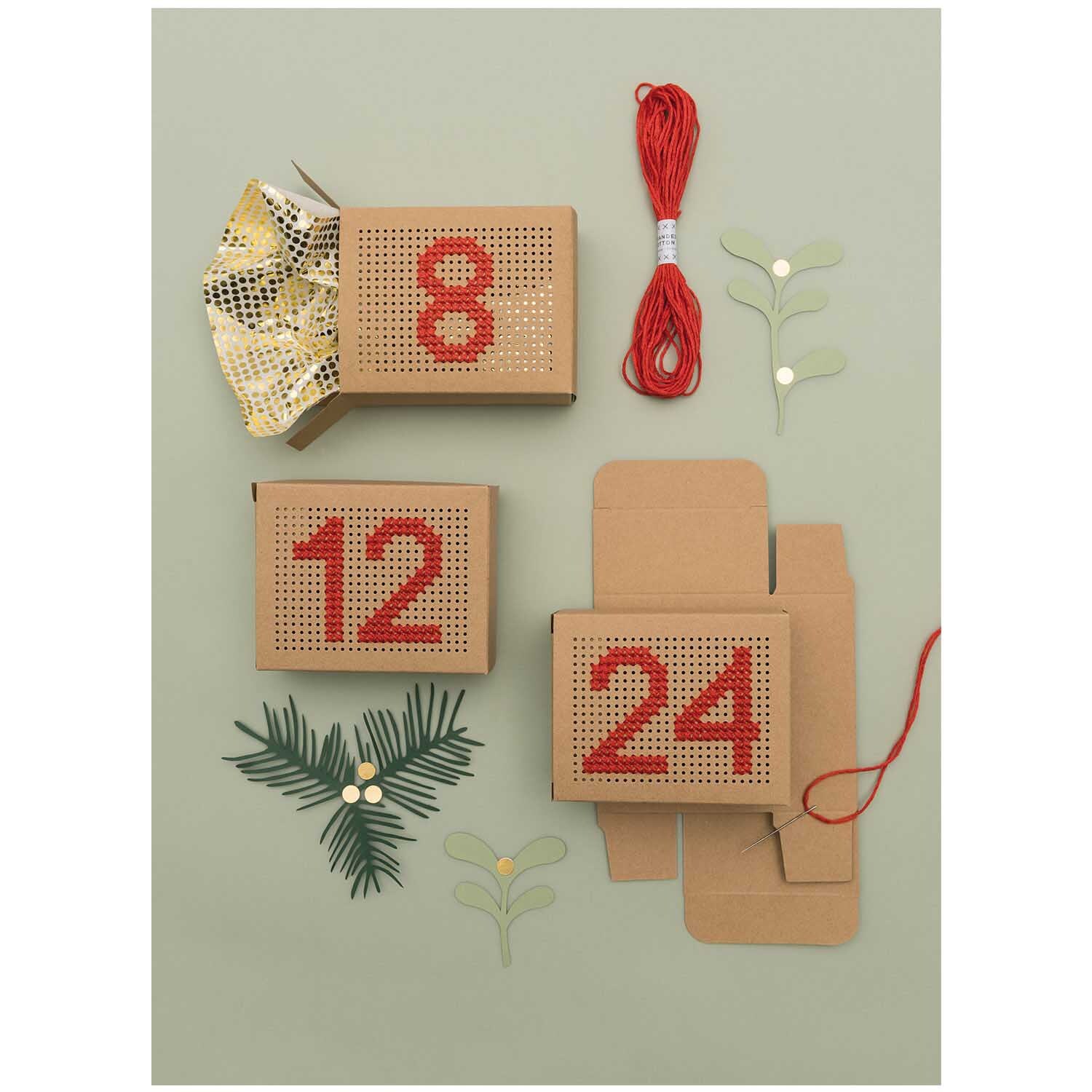 Paper Poetry Adventskalender Boxen zum Besticken Farbe Natur von Rico Design