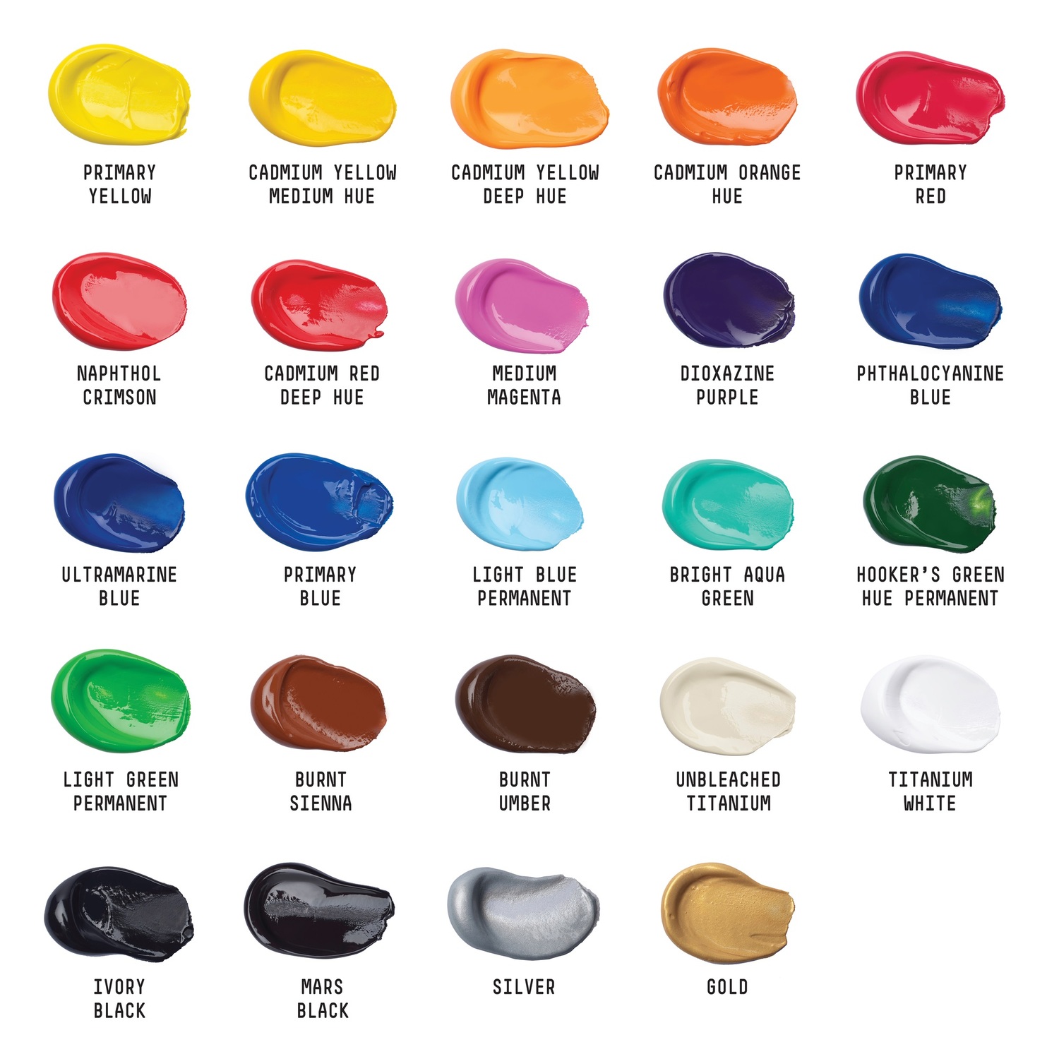 Basics Acrylfarben Set 24x22ml zeigt eine Palette von 24 lebendigen Farbtönen in Tuben. Ideal für kreative Projekte.