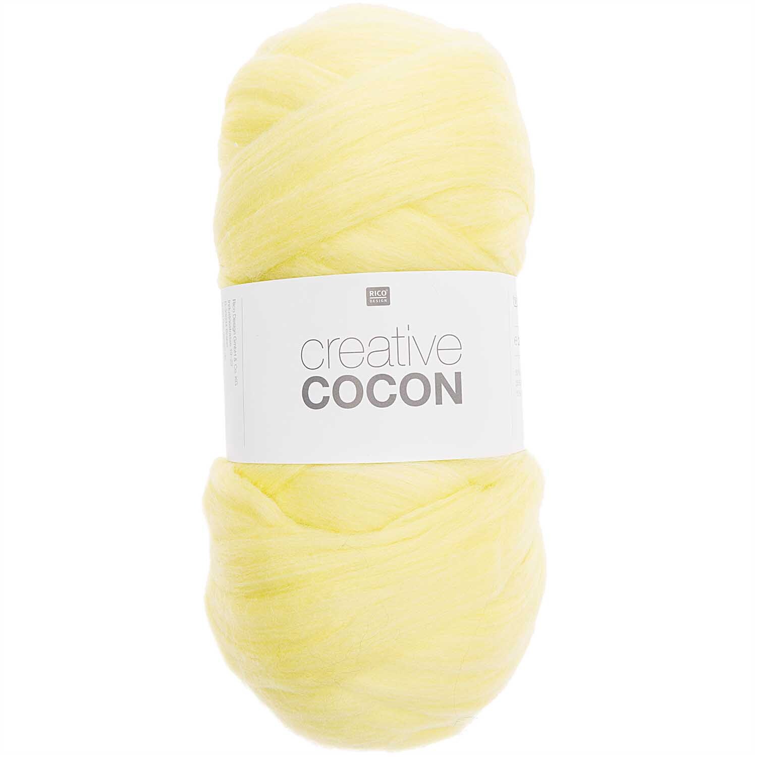 Creative Cocon: Weiches, gelbes Garn von Rico Design, ideal für kreative Strickprojekte, 200g, 15,4m.