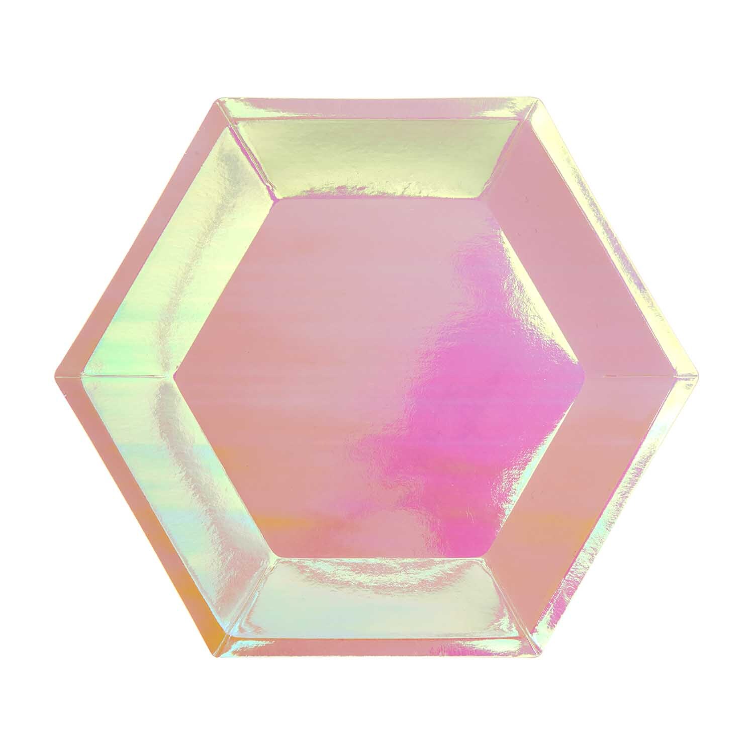 Pappteller holographisch 15,5x13,5cm von Rico Design, schillernd in sechseckiger Form, 10 Stück.