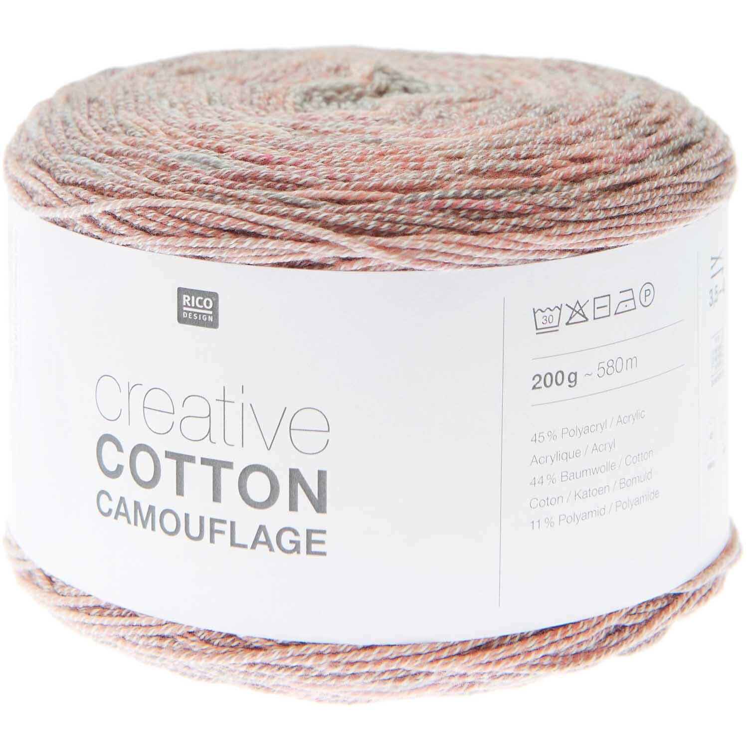 Creative Cotton Camouflage von Rico Design in Rose Garden, 200g, 580m. Ideal für Strickprojekte.