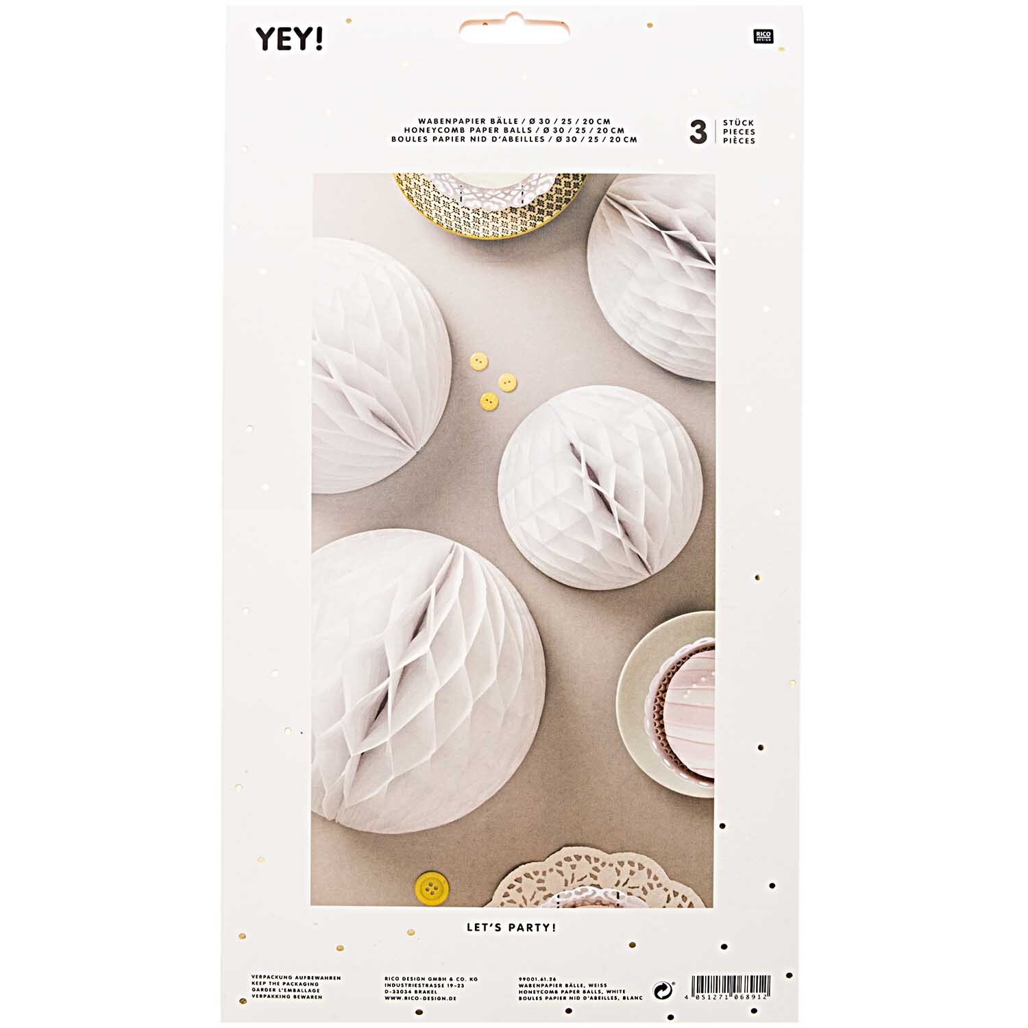 Wabenpapier Bälle weiß 3 Stück von Rico Design