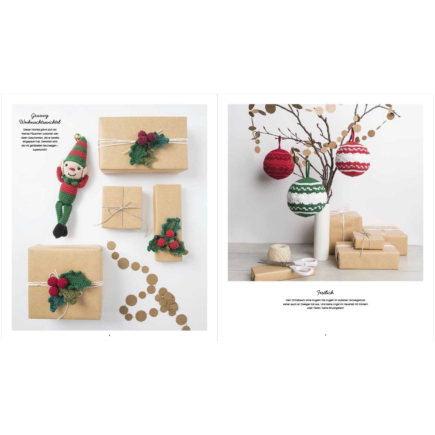 Ricorumi Jolly X-Mas Classical: Weihnachtliche Dekoration mit gestrickten Ornamenten und Geschenken, präsentiert von Rico Design.