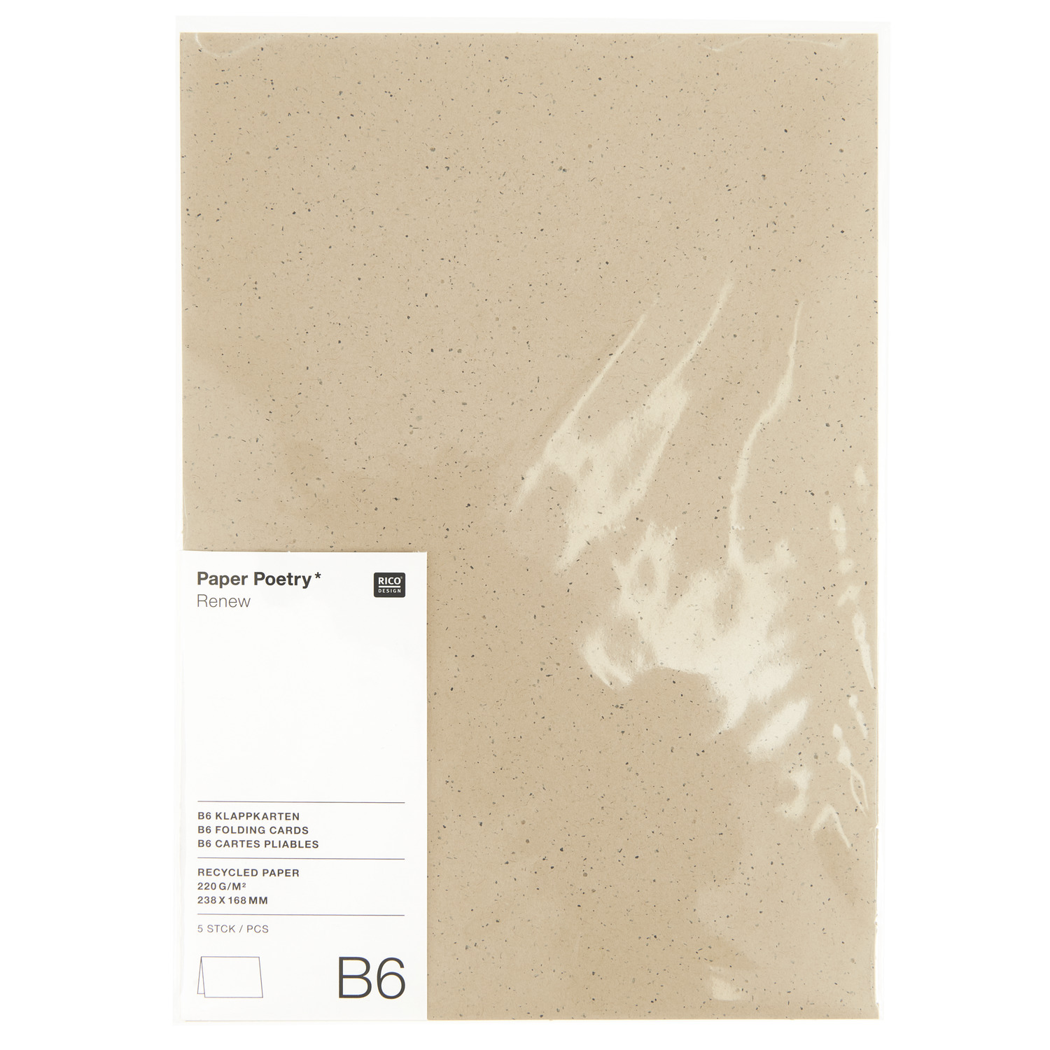 Paper Poetry Renew Karten B6, 5 Stück, in Cappuccino. Hochwertige, recycelte Klappkarten von Rico Design für kreative Projekte.