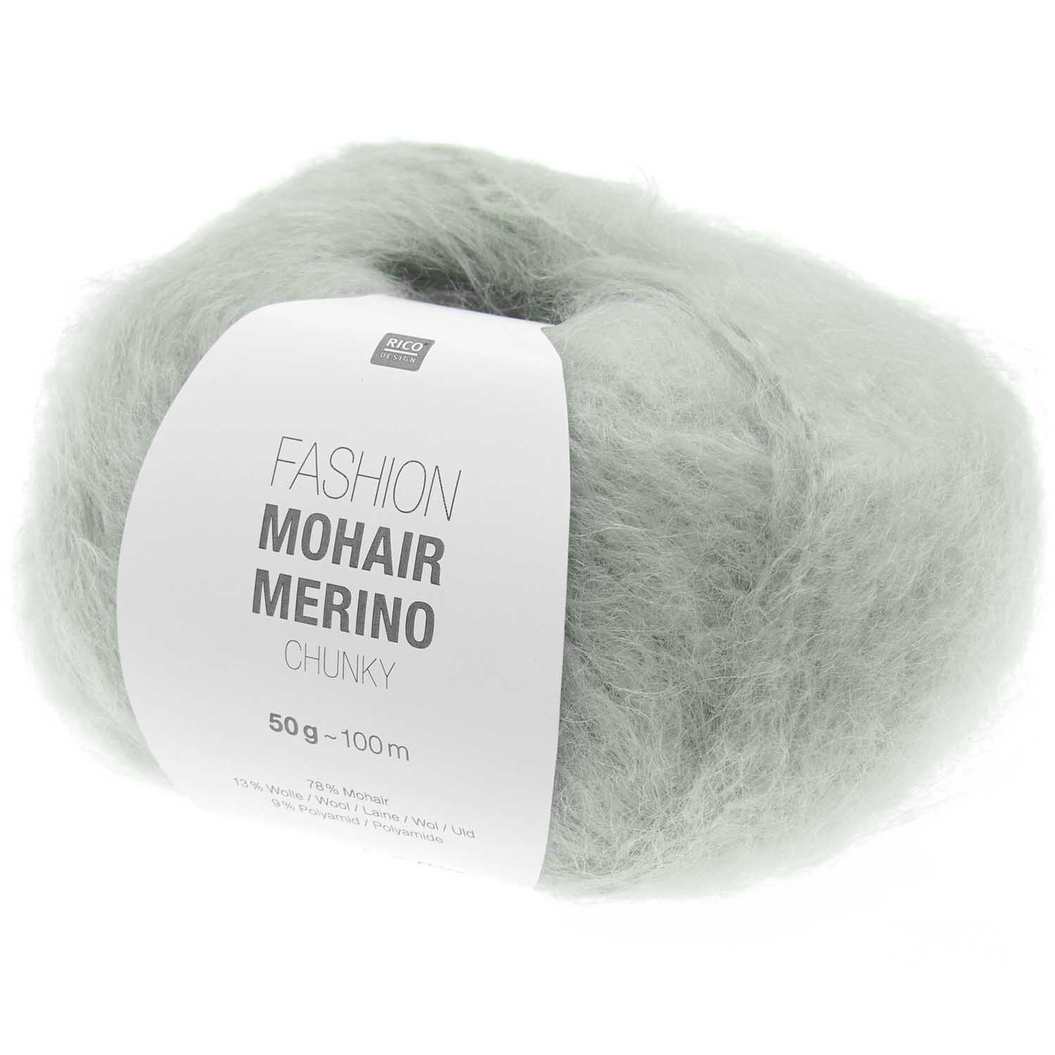 Fashion Mohair Merino Chunky: Weiches, lindgrünes Garn von Rico Design, ideal für Stricksets.