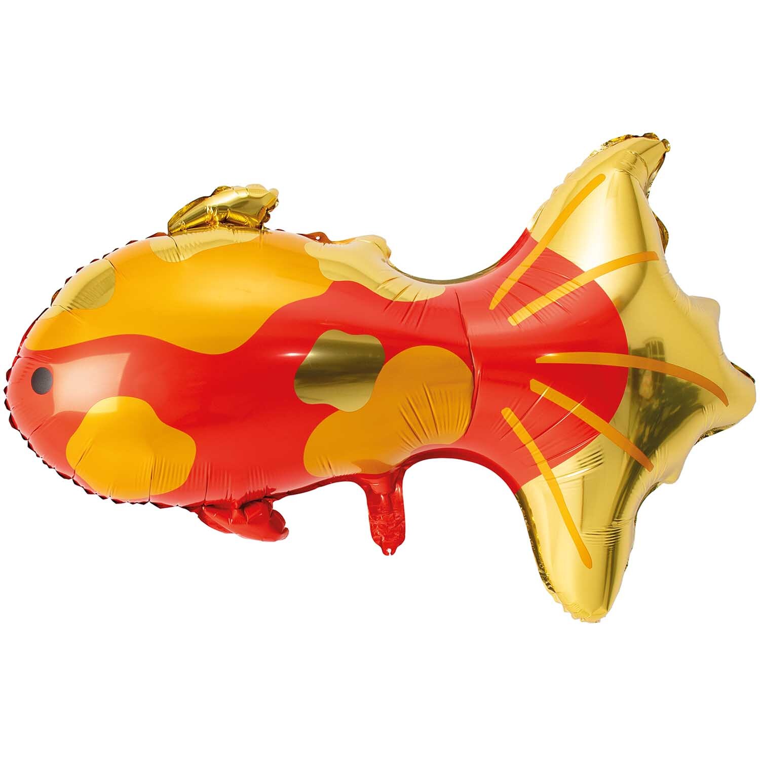 Folienballon Koi gold 85x54,5cm von Rico Design: Ein goldener Koi-Fischballon mit roten Akzenten.