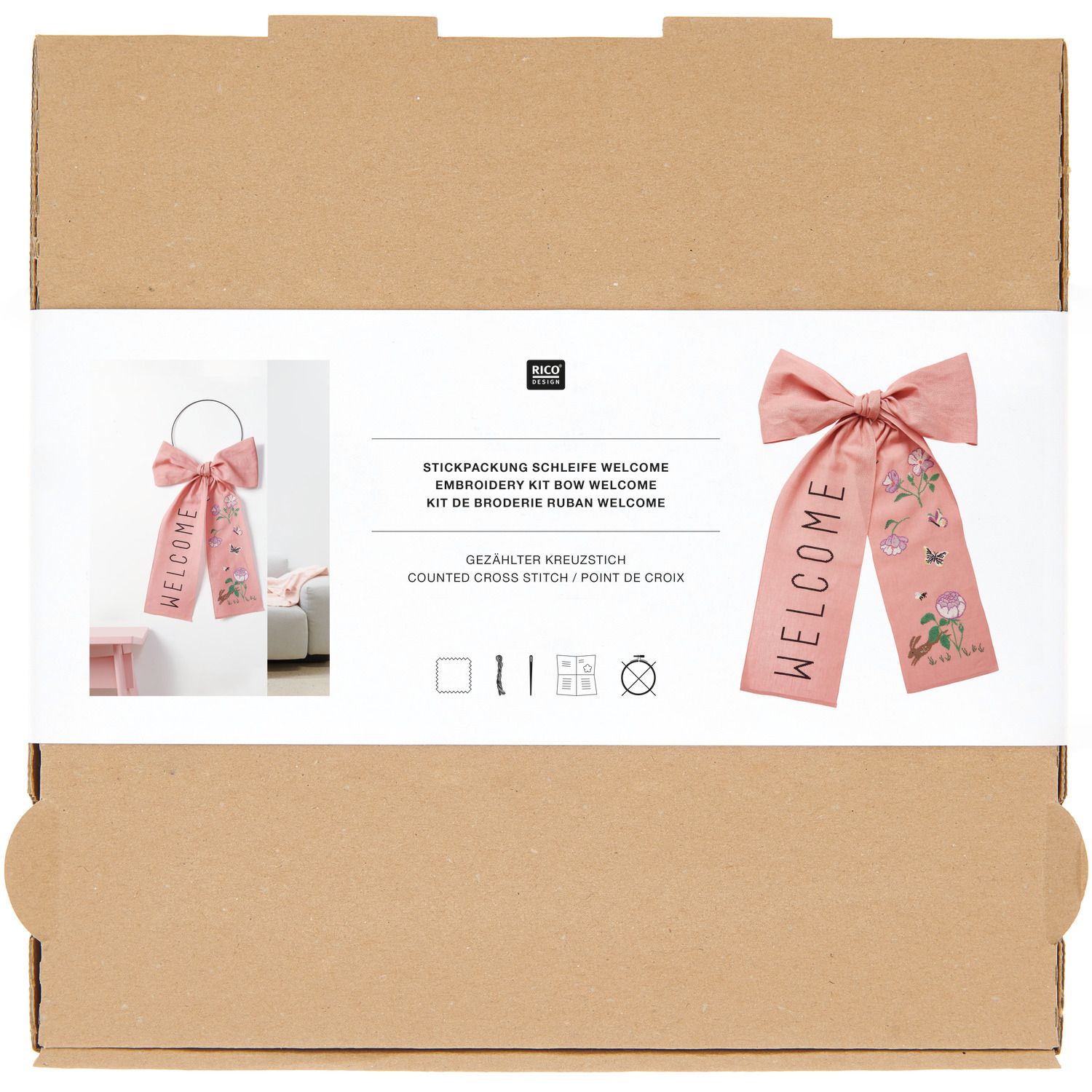 Stickpackung Schleife Welcome 38x80cm von Rico Design