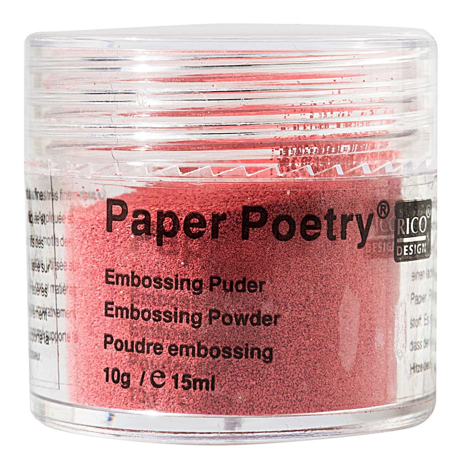 Paper Poetry Embossingpuder in einem transparenten Behälter, 10g, von Rico Design, ideal für kreative Projekte.