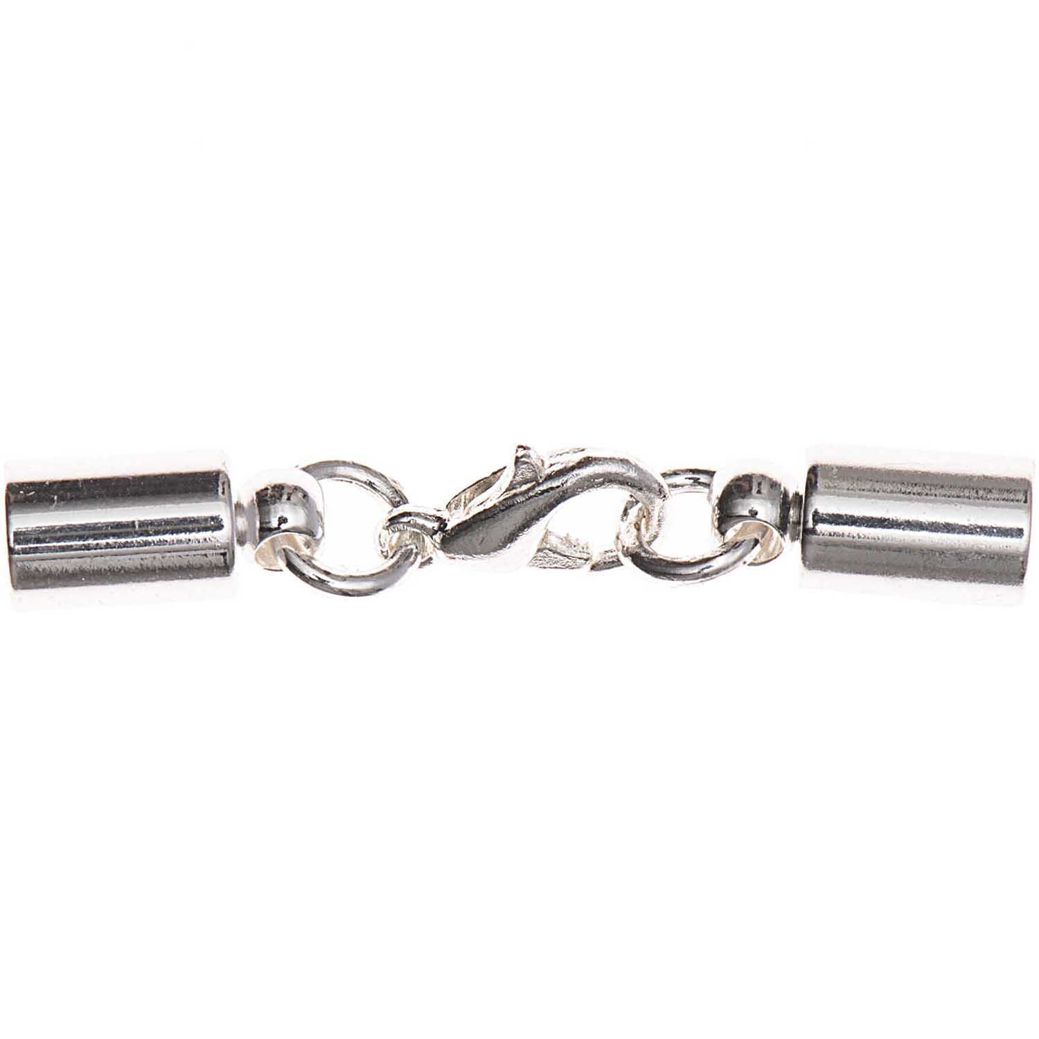 Karabiner mit Endkappen in Silber von Rico Design, ideal für Schmuckherstellung und Bastelprojekte.