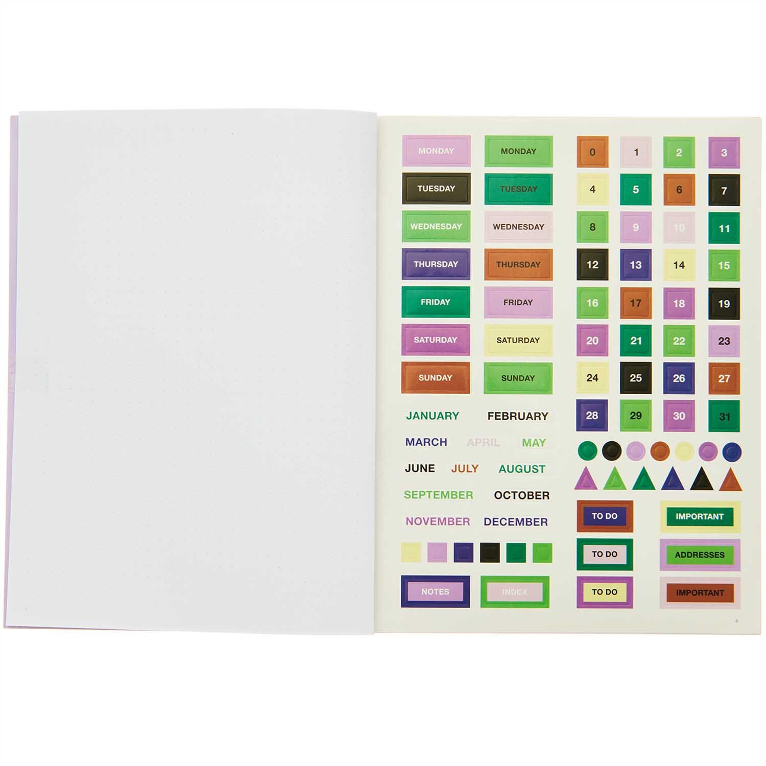 Paper Poetry Bullet Diary Softcover mit irisierendem Einband, 16x21cm, 80 Blatt, zeigt bunte Aufkleber für Planung und Organisation.