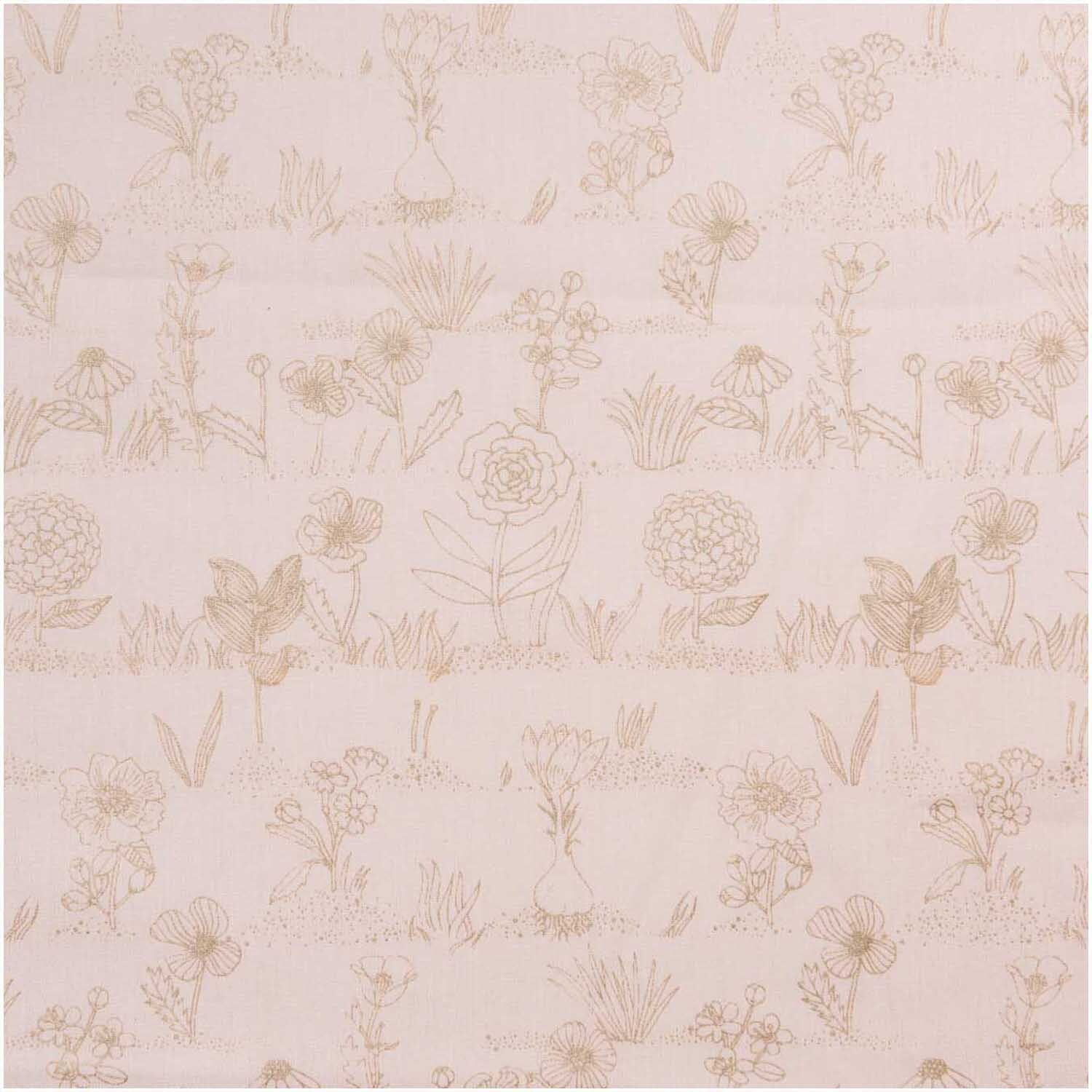 Druckstoff Hygge Pflanzen mit zarten Blumenmustern auf puder-metallic Hintergrund, 50x140cm. Ideal für kreative Nähprojekte von Rico Design.