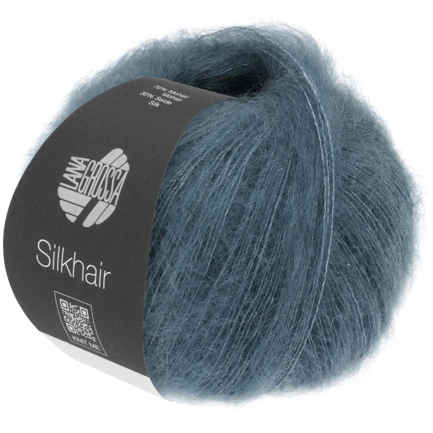 Silkhair Wolle von Lana Grossa in Rauchblau, 25g Knäuel mit 210m Länge, ideal für feine Strickprojekte.