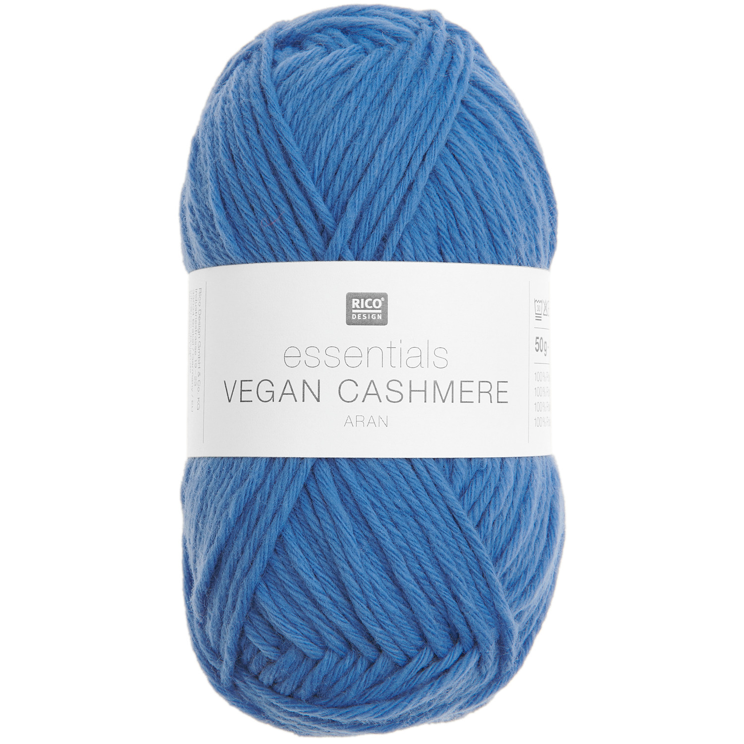 Essentials Vegan Cashmere aran Strickgarn in Blau von Rico Design, ideal für Pullover und Schals.