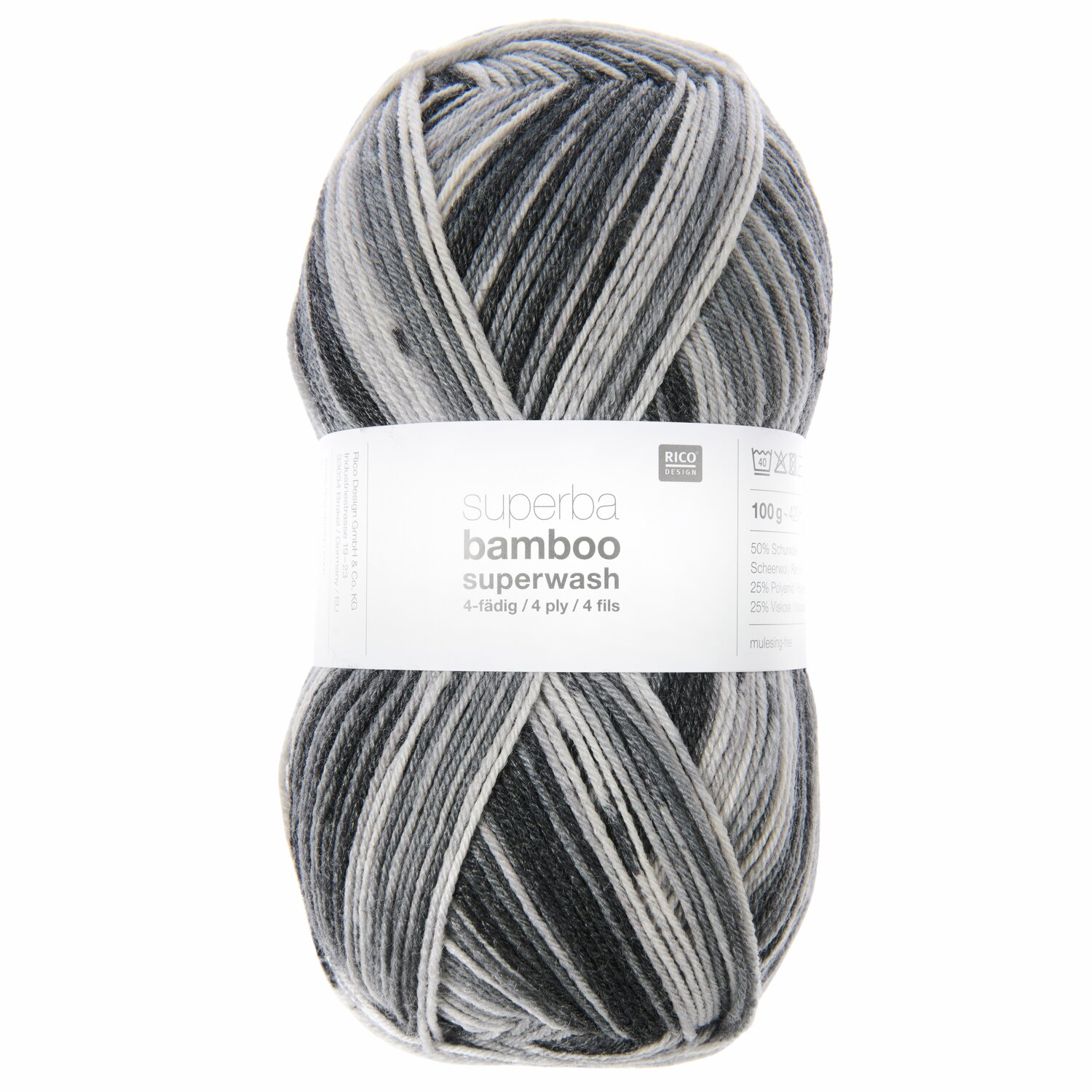Superba Bamboo superwash, anthrazit Mix, 100g 420m. Hochwertiges Garn von Rico Design für Strickprojekte.
