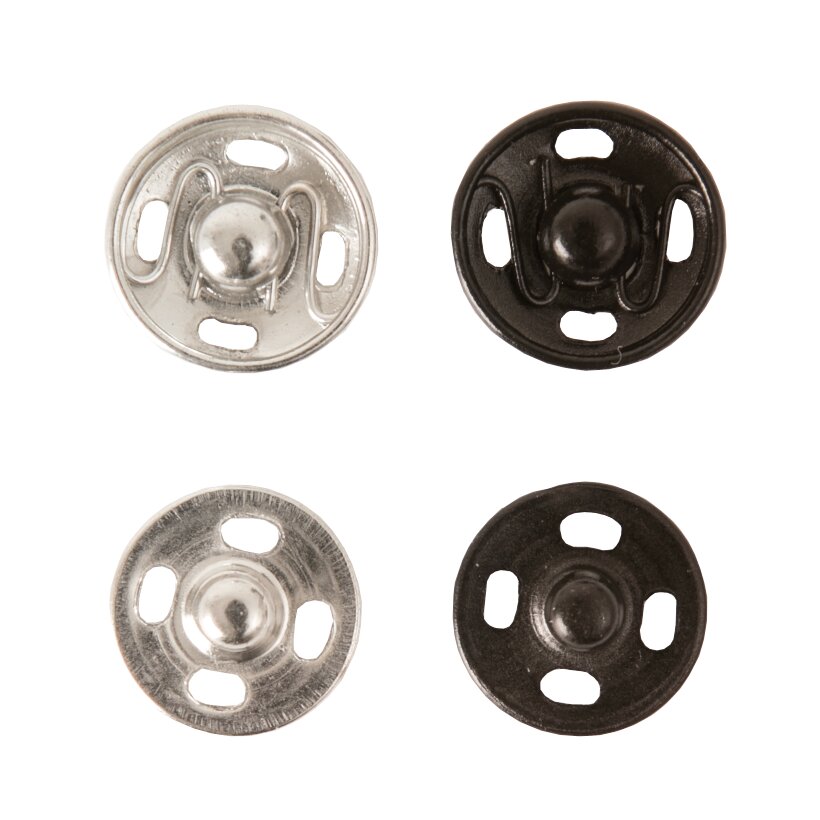 Druckknöpfe Mix Silber-Schwarz, 12mm 12 Stück, robuste Nähverschlüsse von Rico Design, sortiert in glänzendem und dunklem Metall für Kleidung und Accessoires